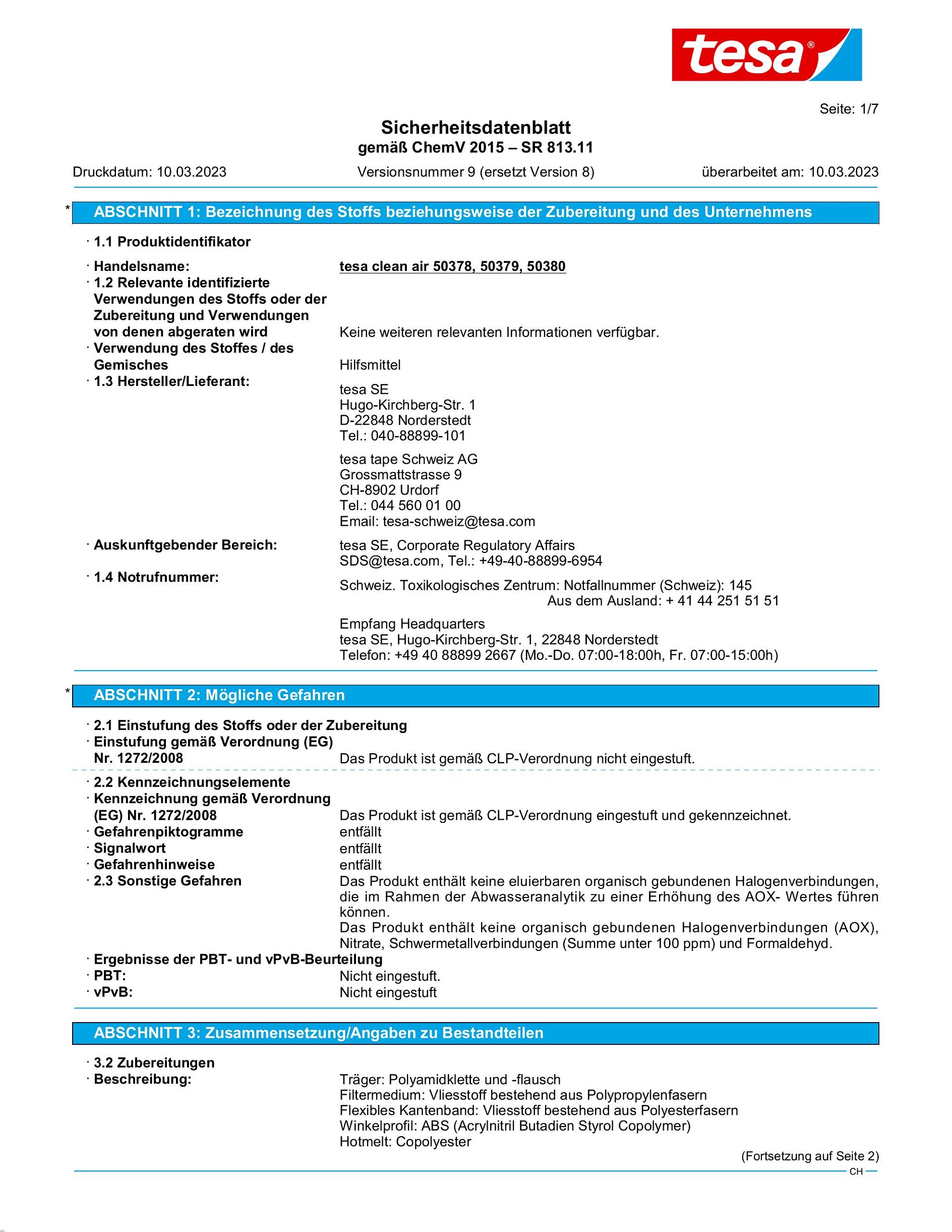 Safety data sheet_tesa® Clean Air 50378_de-CH_v9