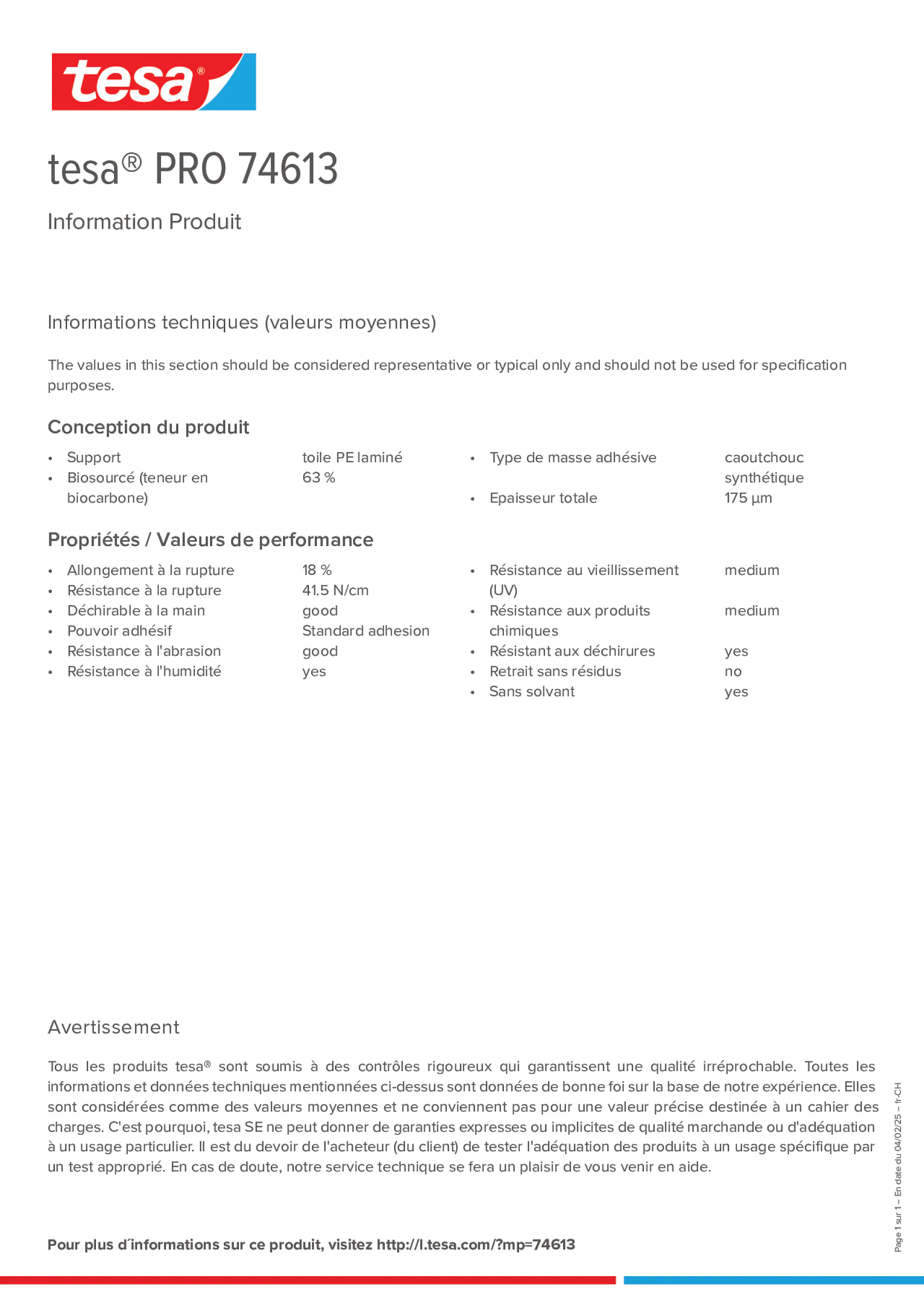 Product information_tesa® PRO 74613_de-CH_fr-CH