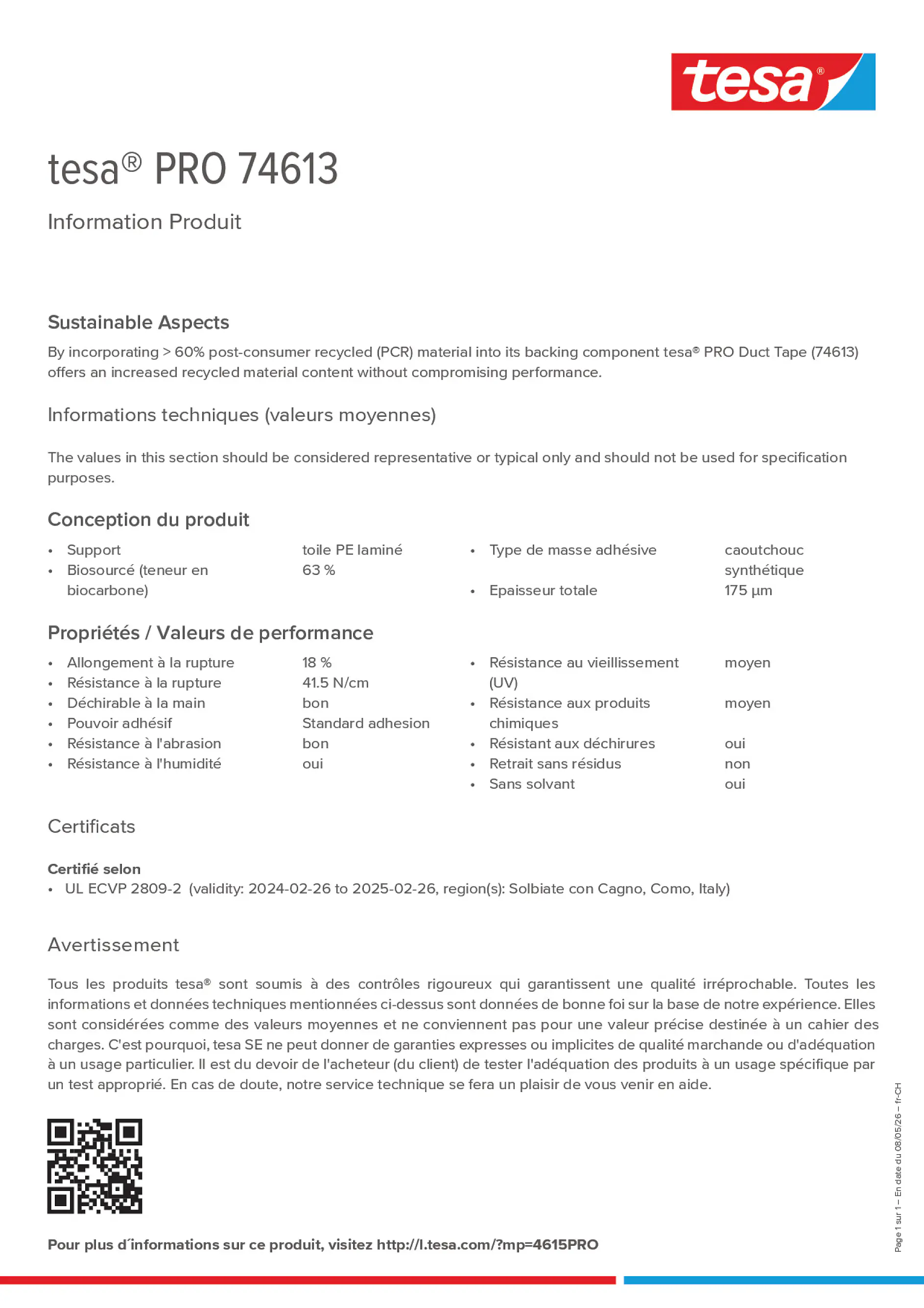 Product information_tesa® PRO 74613_de-CH_fr-CH_it-CH