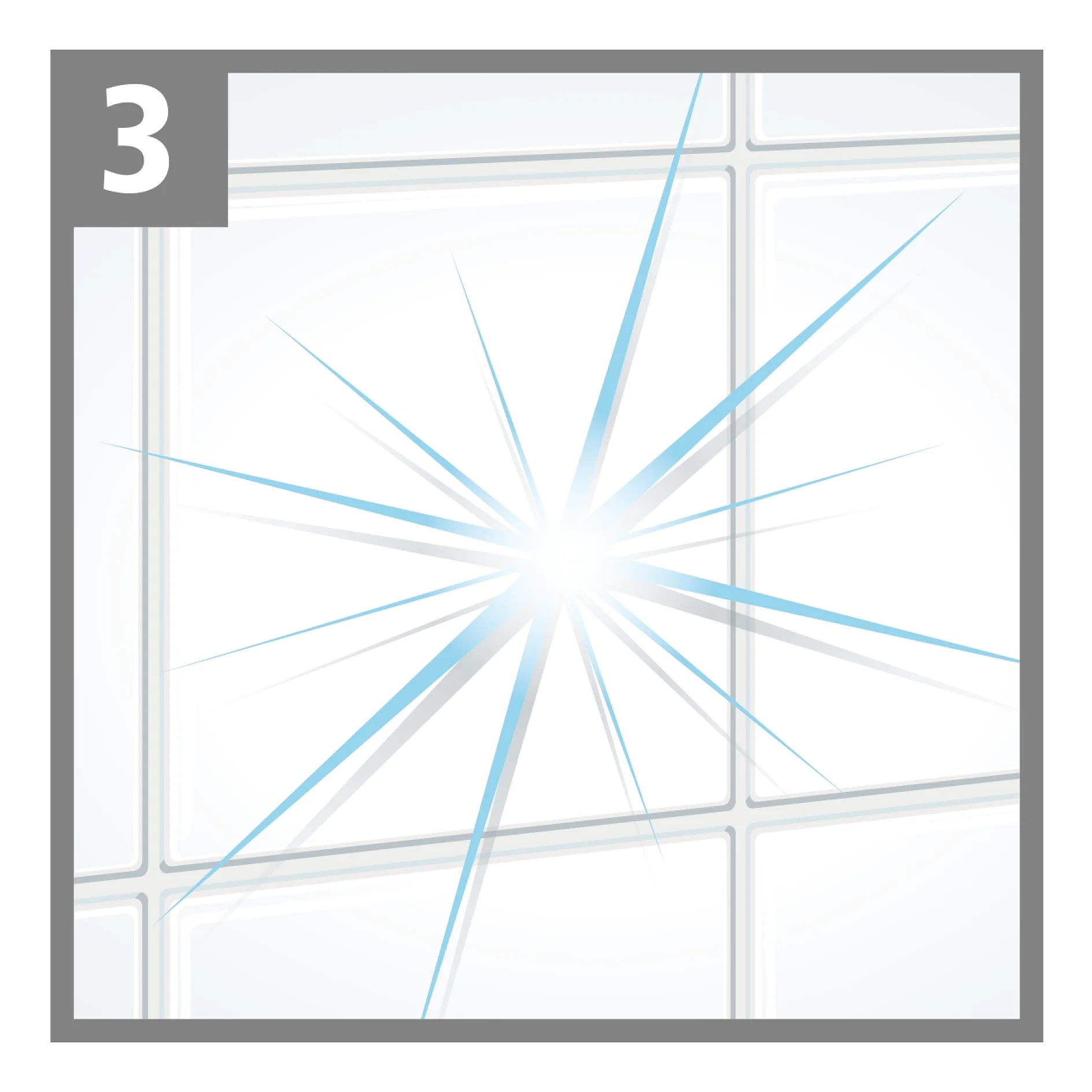 Illustration of a rectangular area with a light gray border labeled tesa tape at the top left. The interior displays a grid of white squares resembling tiles with a blue starburst pattern in the center, suggesting a shiny or reflective surface. (This text has been generated by AI)