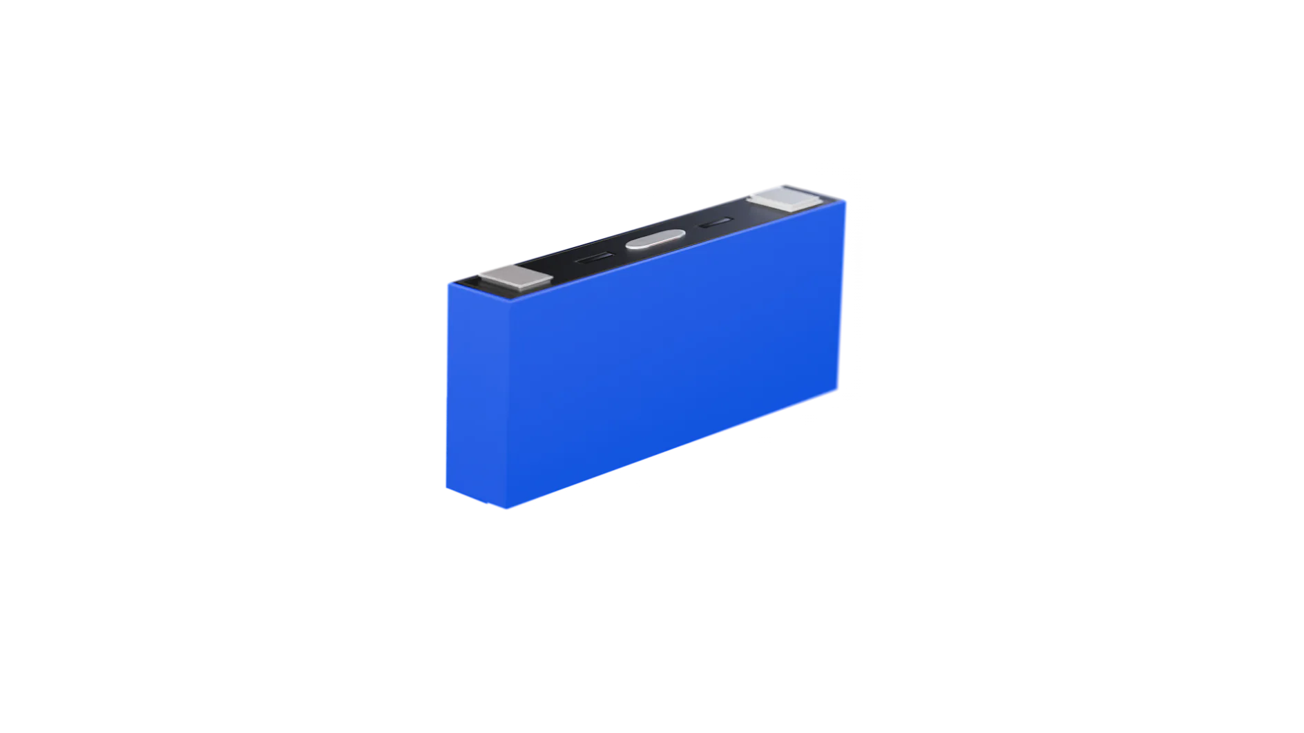 blue rectangular battery with black top and white labels on a white background, isolated product shot tesa (This text has been generated by AI)