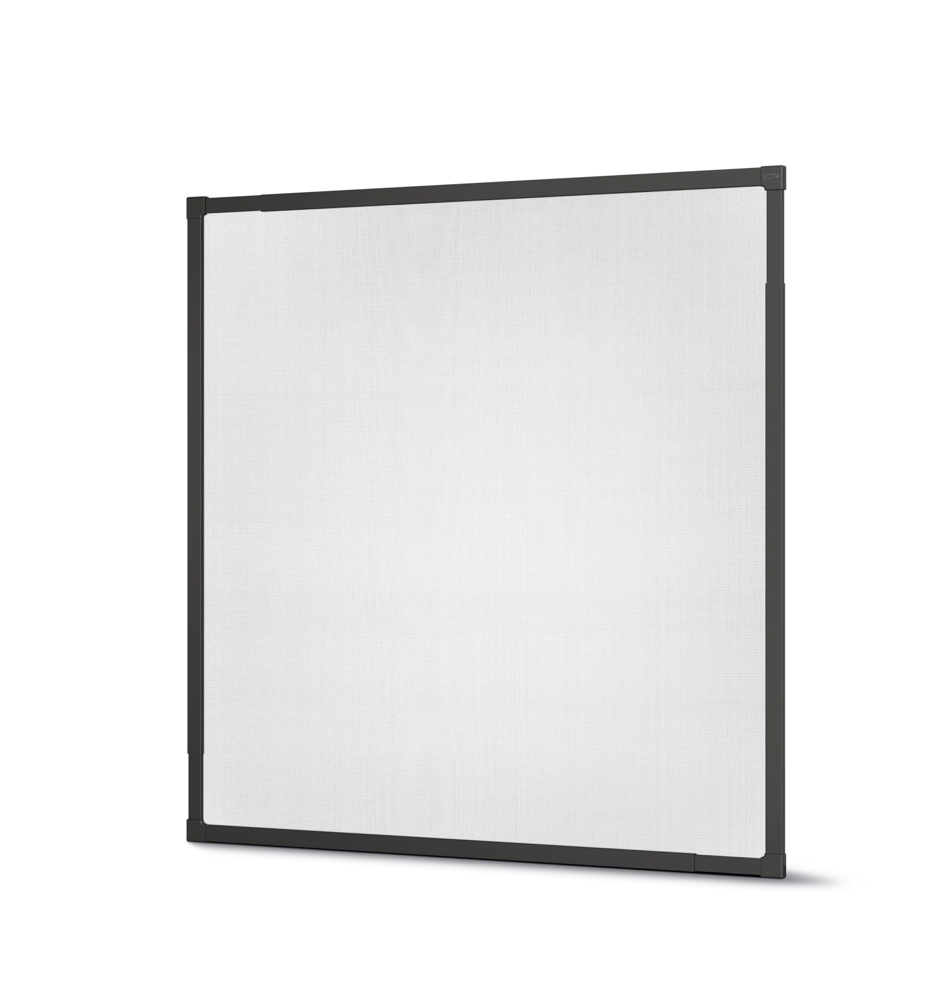 A large, rectangular movie or projection screen with a black frame. The screen is blank and positioned slightly at an angle, showing the front. The background is plain white, and it is assembled using tesa tape for securing the edges seamlessly. (This text has been generated by AI)