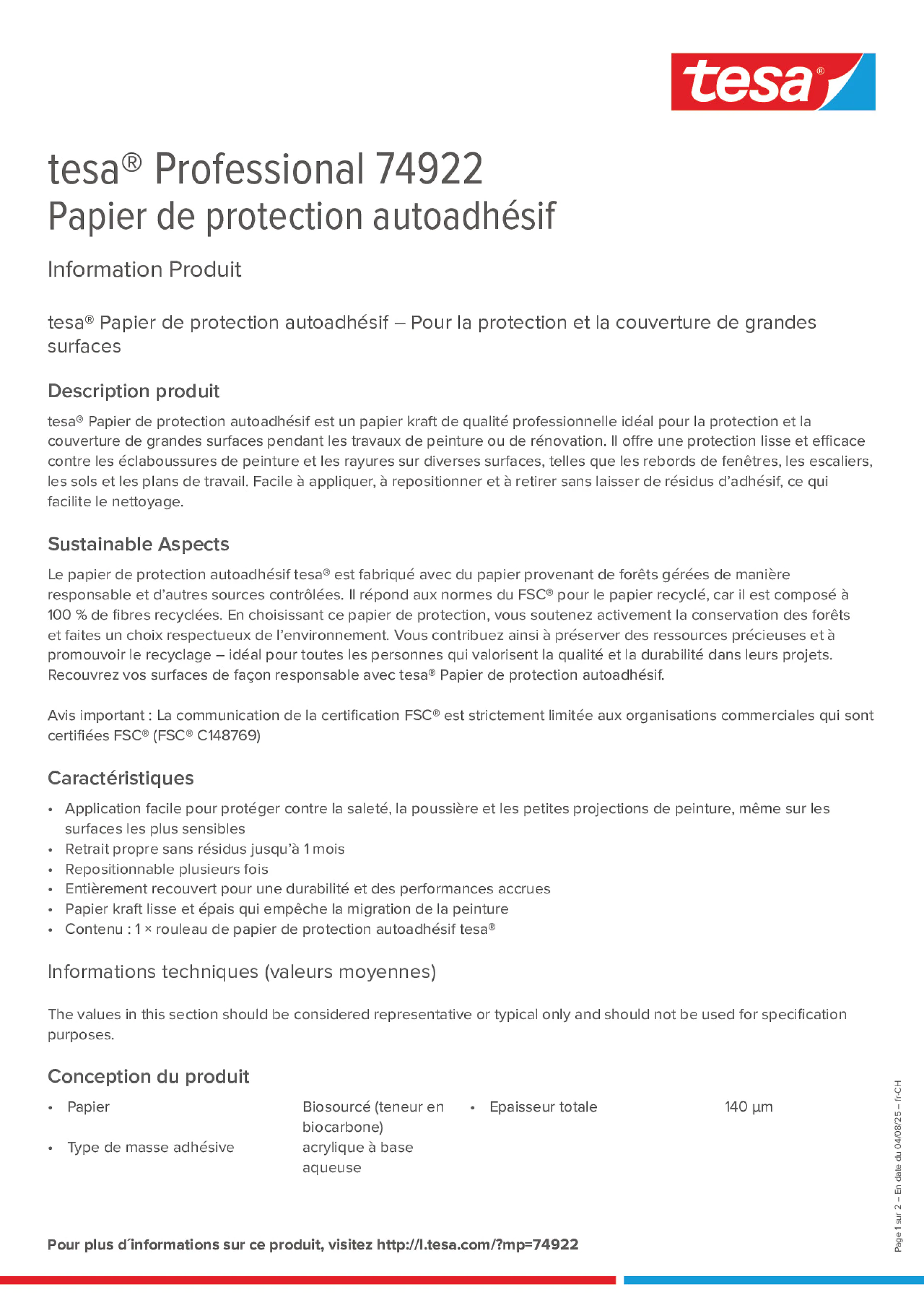 Product information_tesa® Professional 74922_de-CH_fr-CH