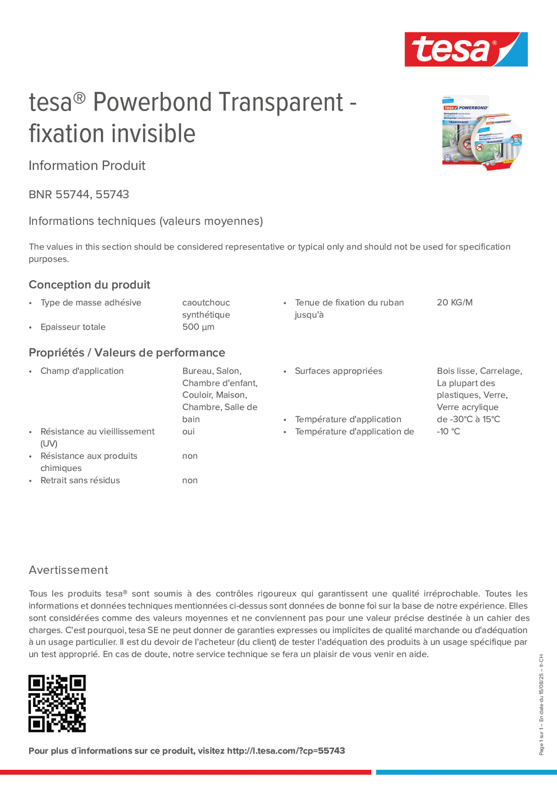Product information_tesa® Powerbond 55744_de-CH_fr-CH