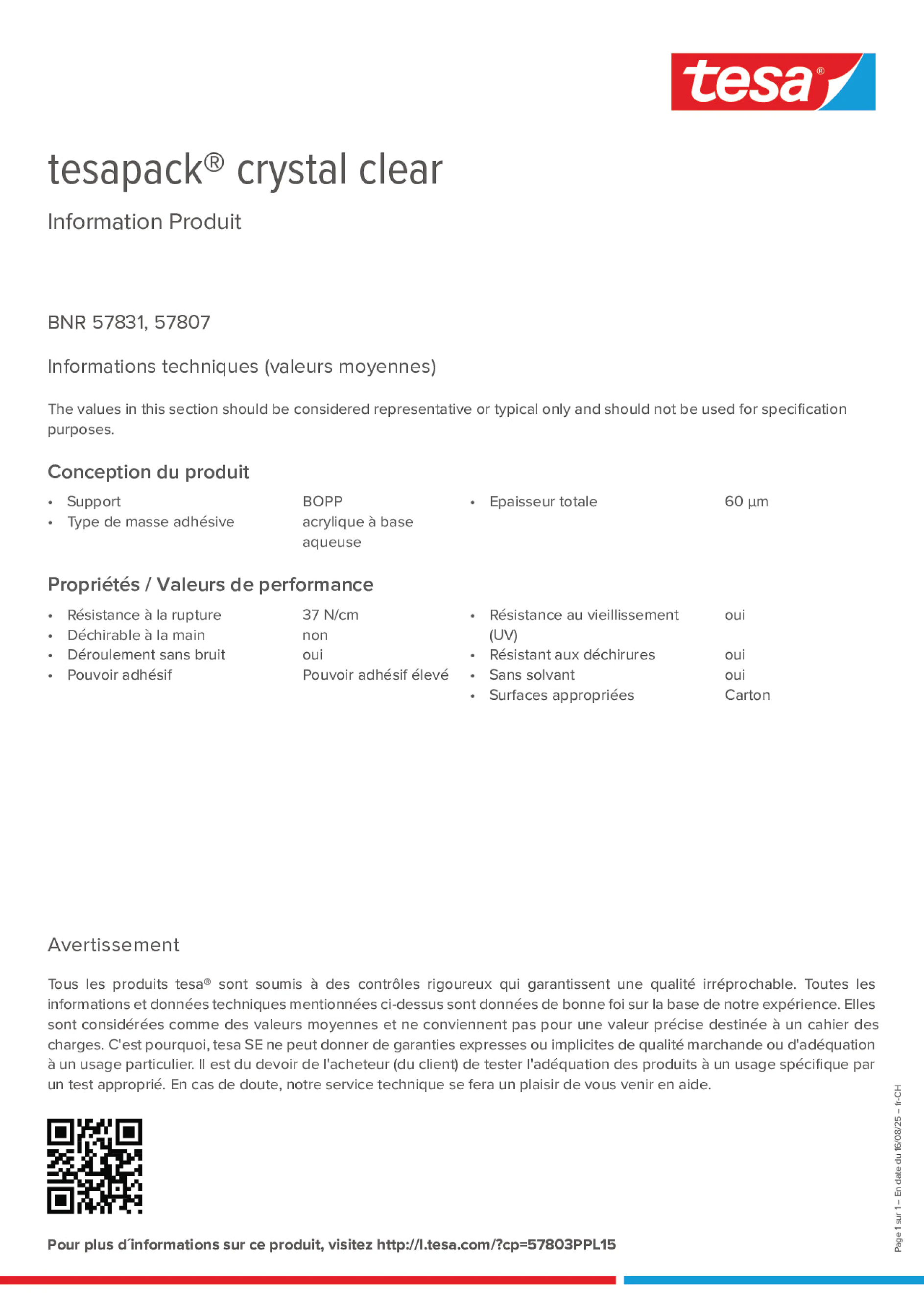Product information_tesapack® 57807_de-CH_fr-CH