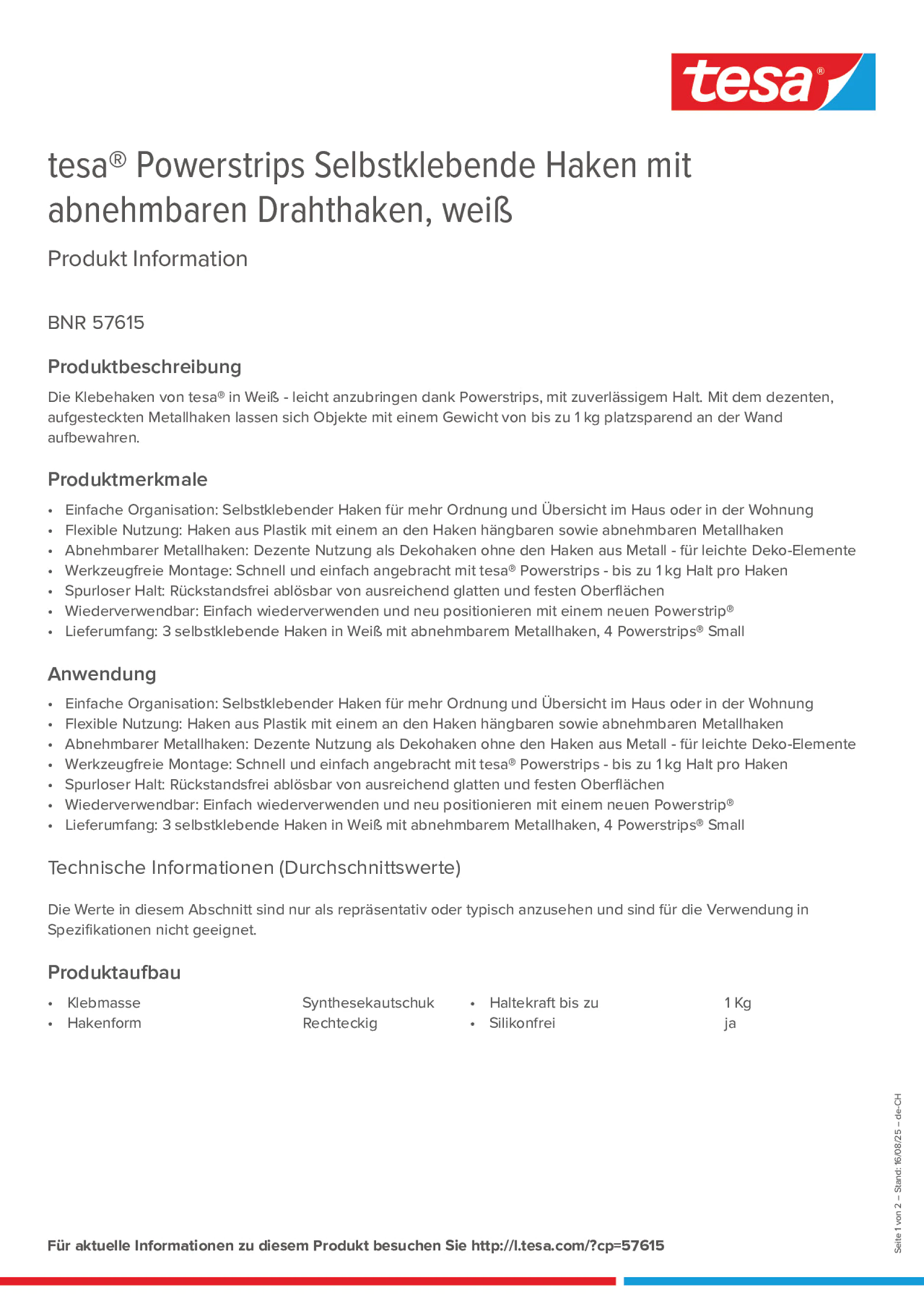 Product information_tesa® Powerstrips 57615_de-CH_fr-CH Product information_tesa® Powerstrips 57615_de-CH_fr-CH