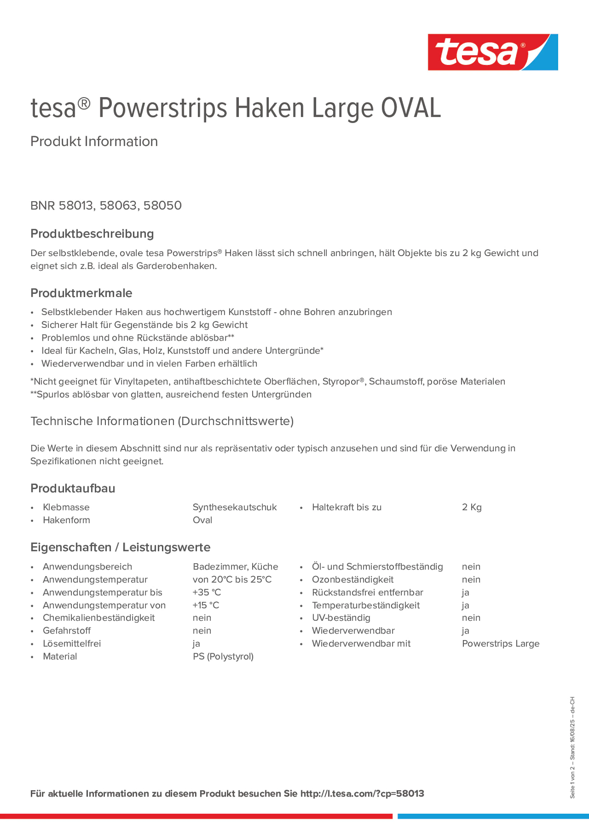 Product information_tesa® Powerstrips 58050_de-CH_fr-CH