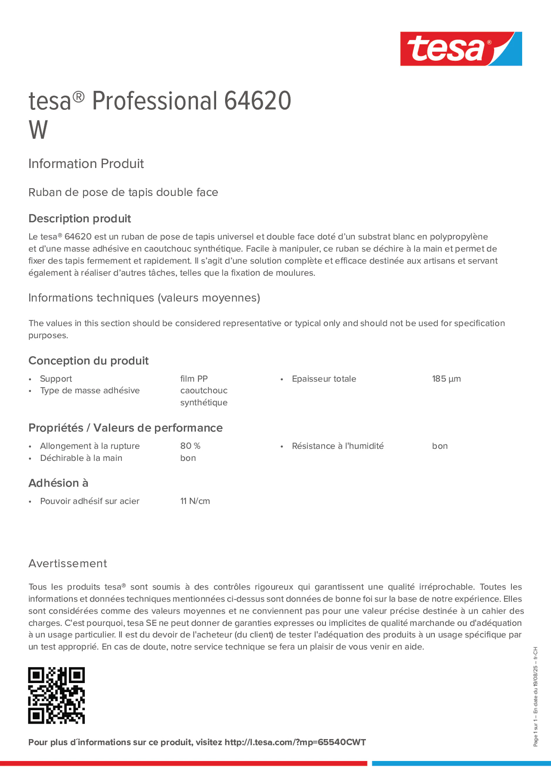 Product information_tesa® Professional 64620_de-CH_fr-CH