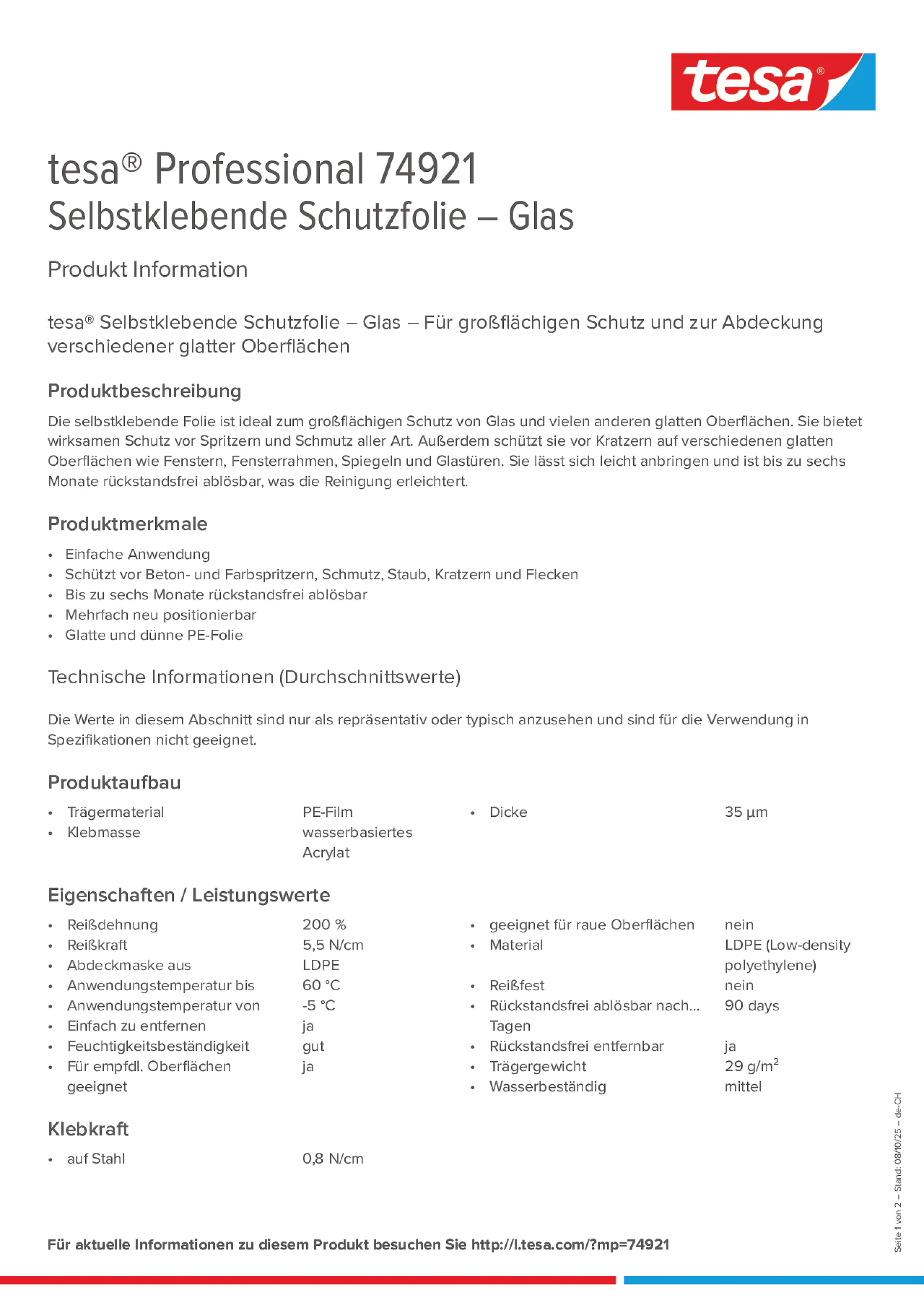 Product information_tesa® Professional 74921_de-CH_fr-CH
