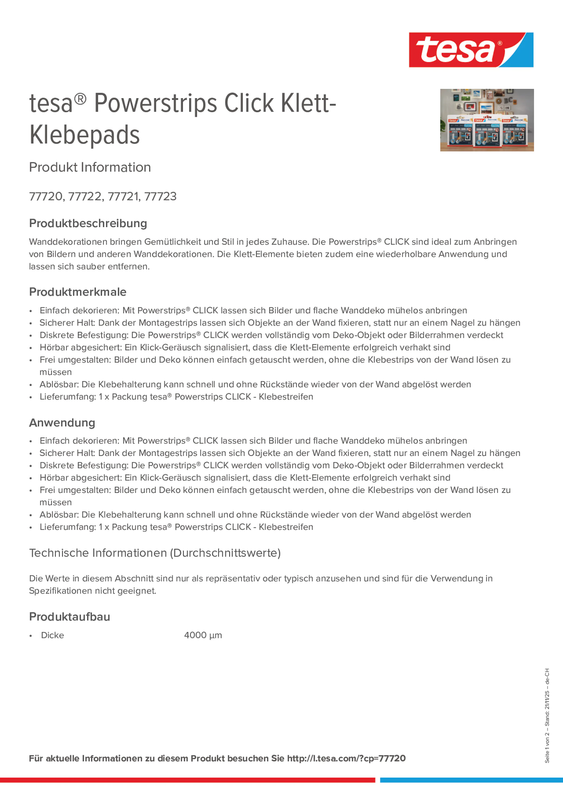 Product information_tesa® Powerstrips 77720_de-CH_fr-CH_it-CH