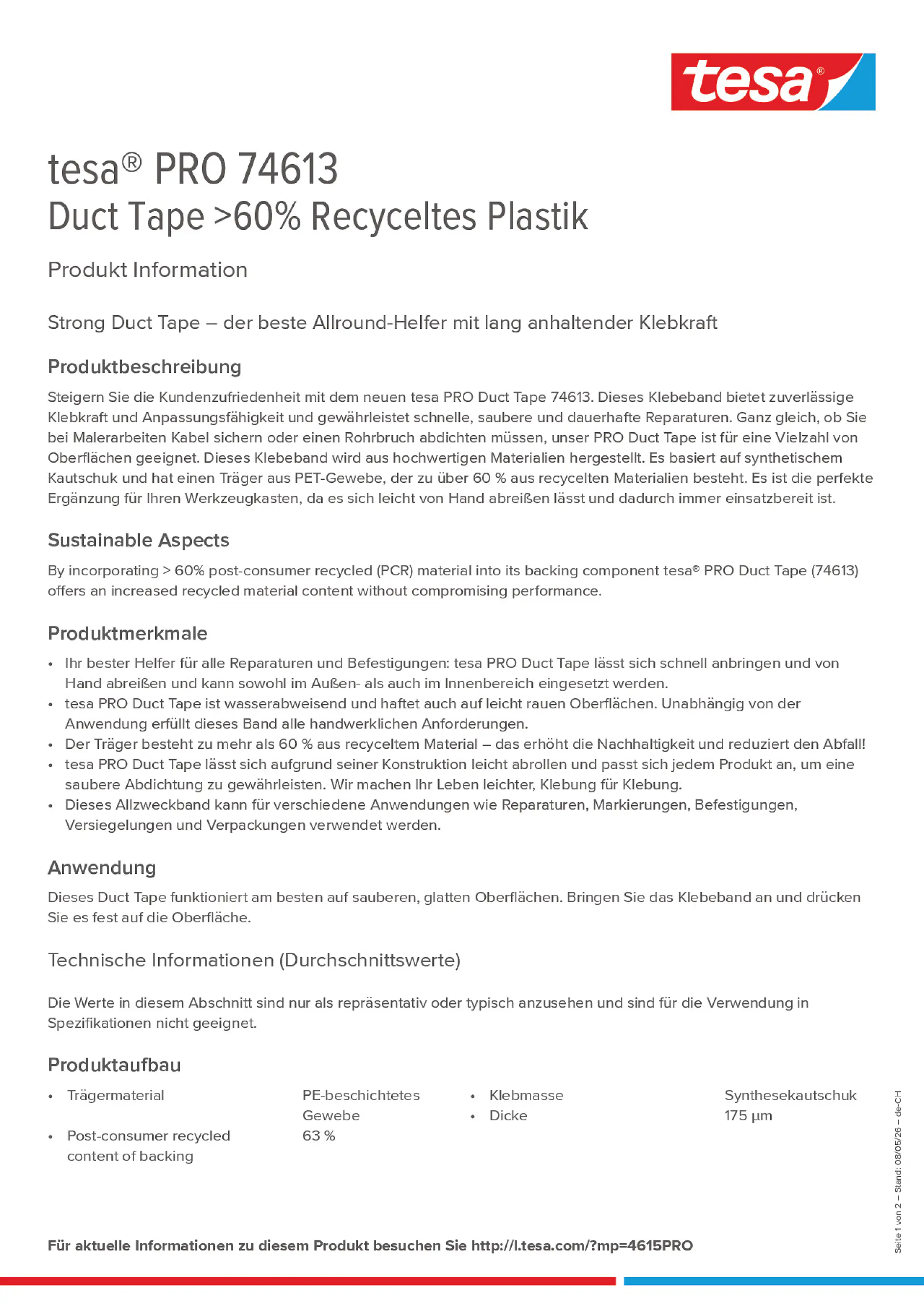 Product information_tesa® PRO 74613_de-CH_fr-CH_it-CH