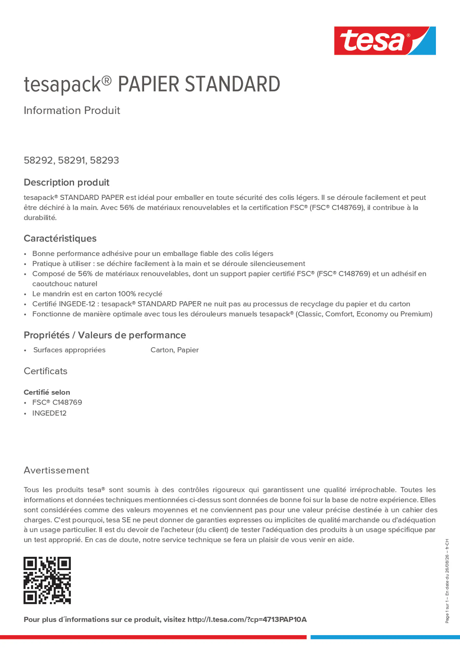 Product information_tesapack® 4713PAP10A_de-CH_fr-CH_it-CH