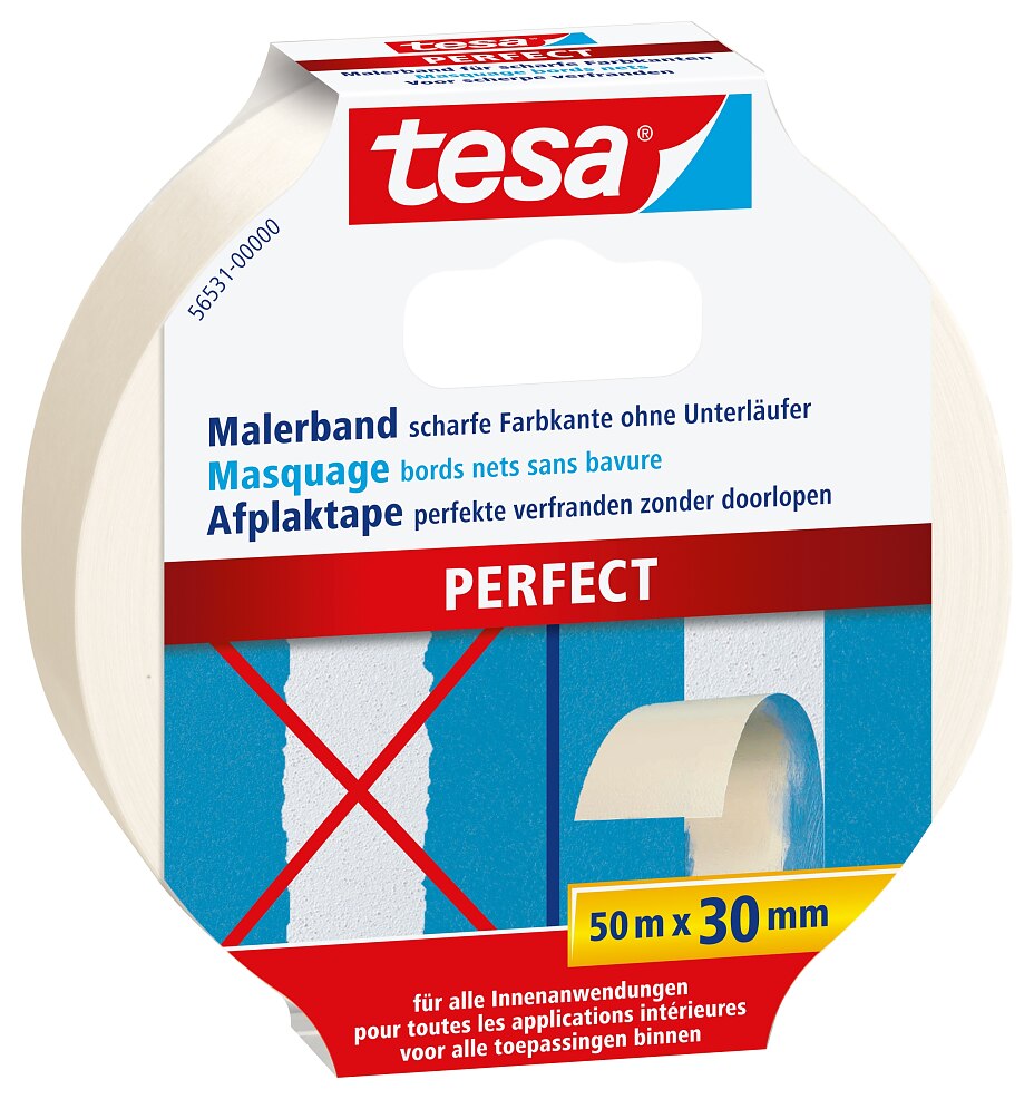 Mustergültiger Wandzauber: Kreativ-Tipp für saubere Farbflächen tesa® Malerband PERFECT 50 m x 30 mm
