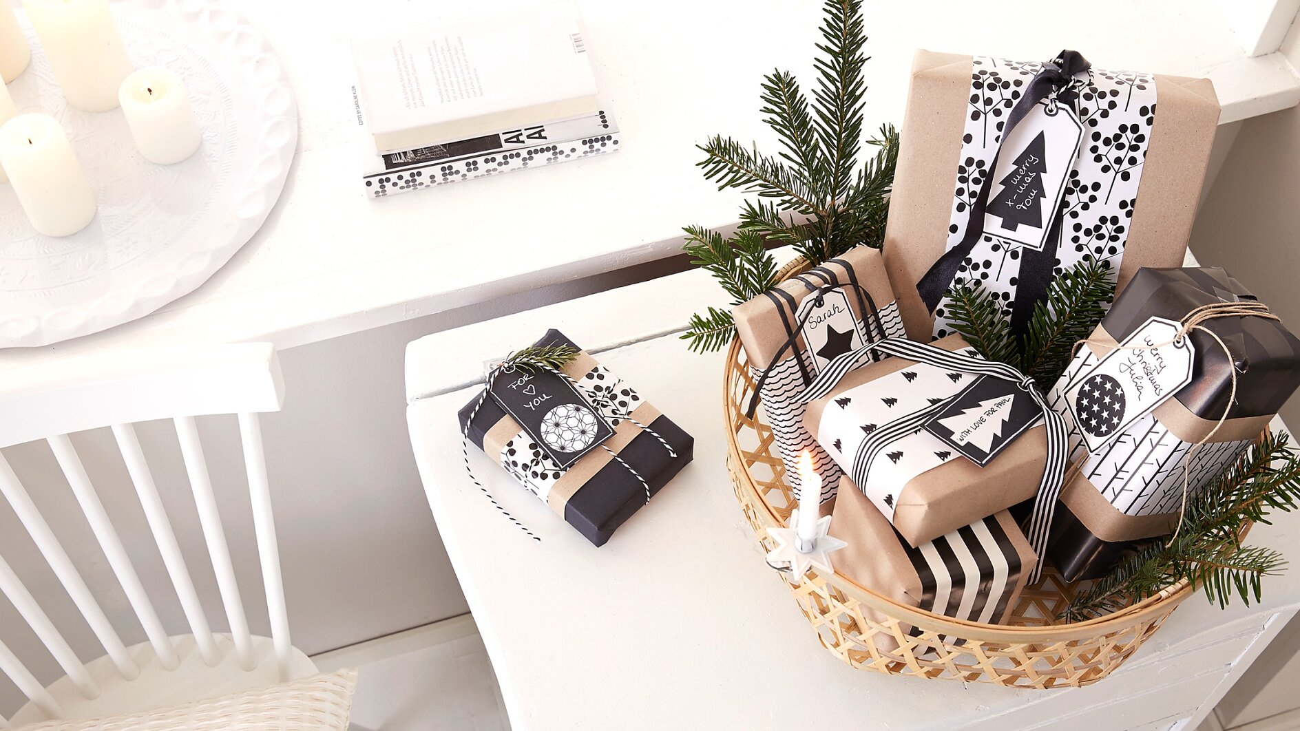 The self-made tags clearly show whose gift it is.