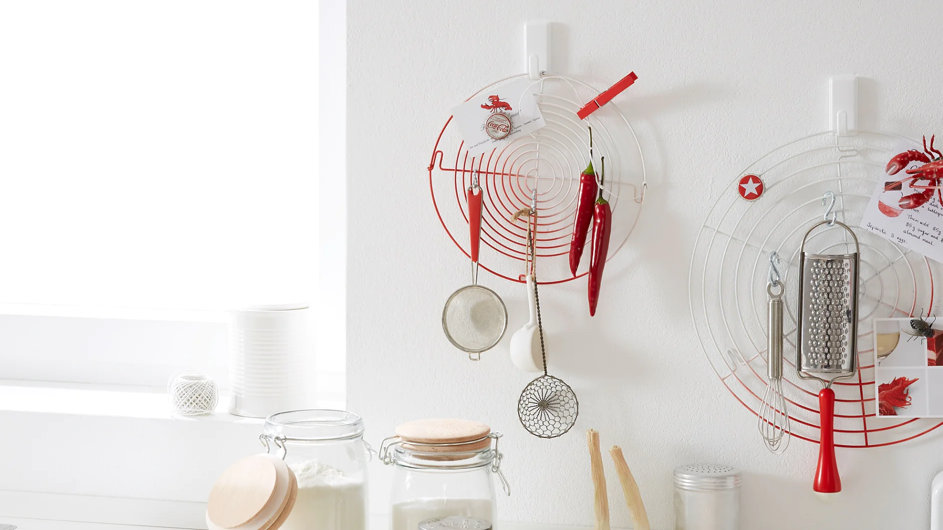Simple organizing tips - The cooling rack mounted on the wall hooks "tesa Powerstrips® Hook LARGE Classic" is one of the most appreciated interior design ideas.