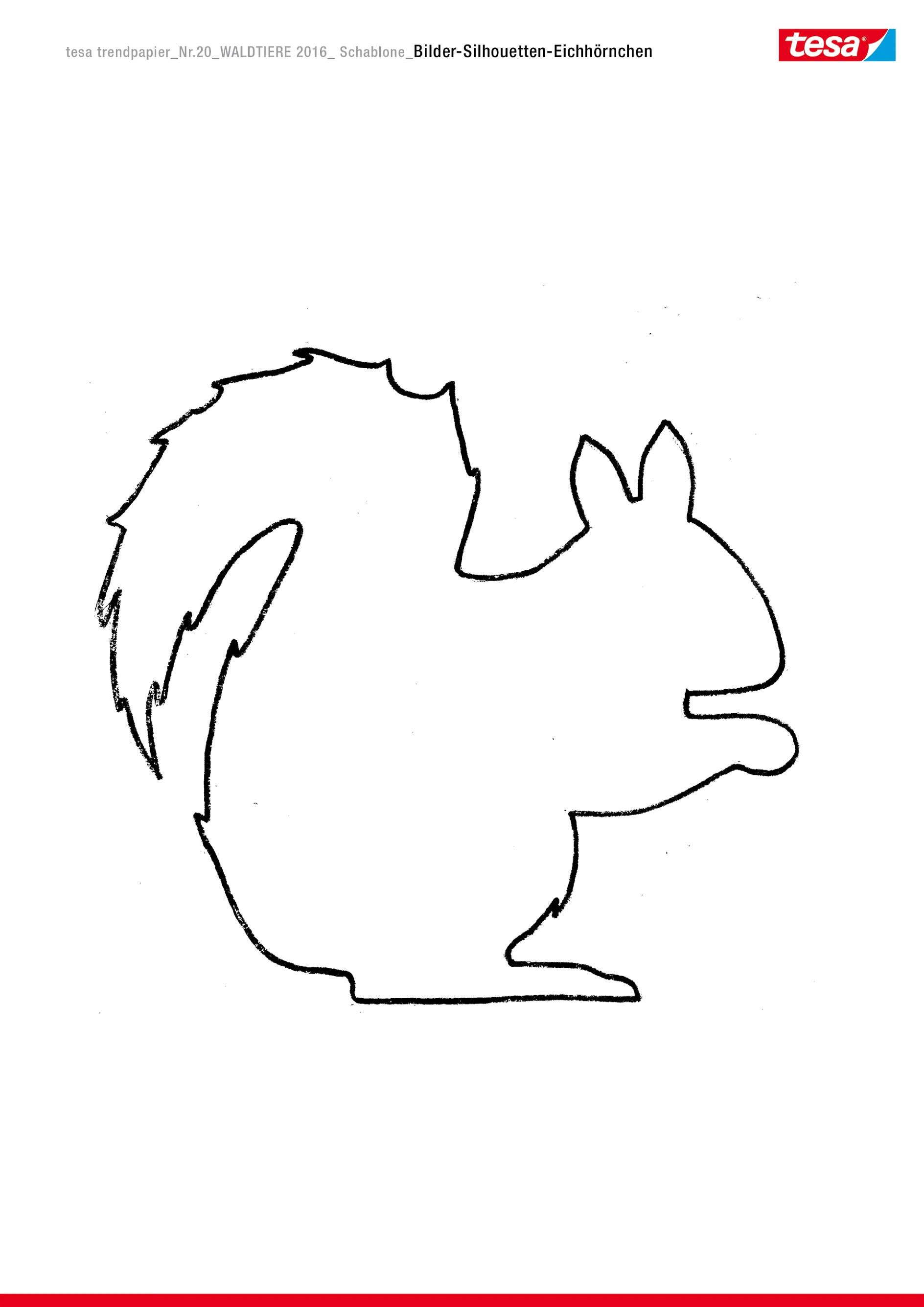 Umriss eines Eichhörnchens, nach rechts gerichtet, mit buschigem Schwanz. Das Bild ist einfach und monochrom und ähnelt einem Ausschnitt oder einer Silhouette vor einem einfachen Hintergrund. (This text has been generated by AI)