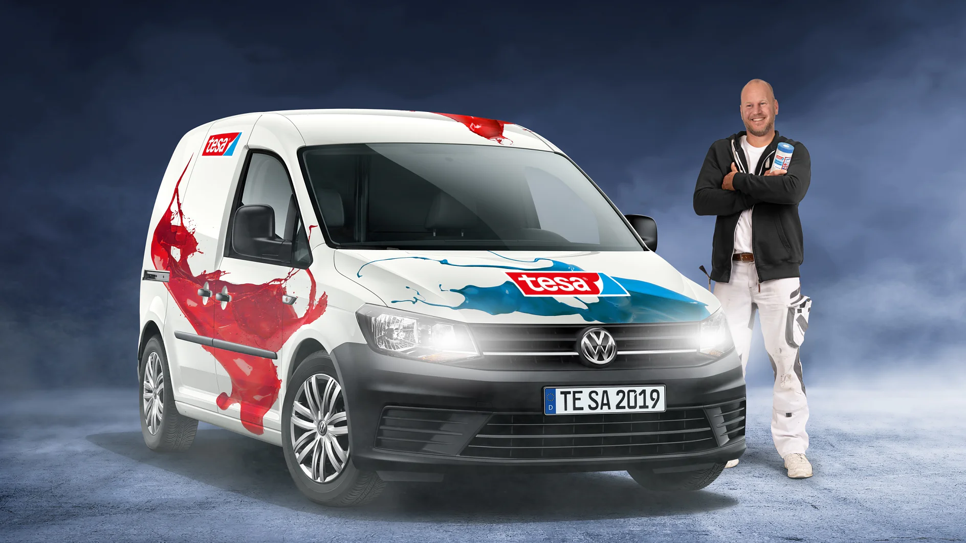 Messe-Highlight auf der FAF 2019: tesa verlost exklusives Malermobil, ein VW Caddy, im Wert von über 20.000 Euro.