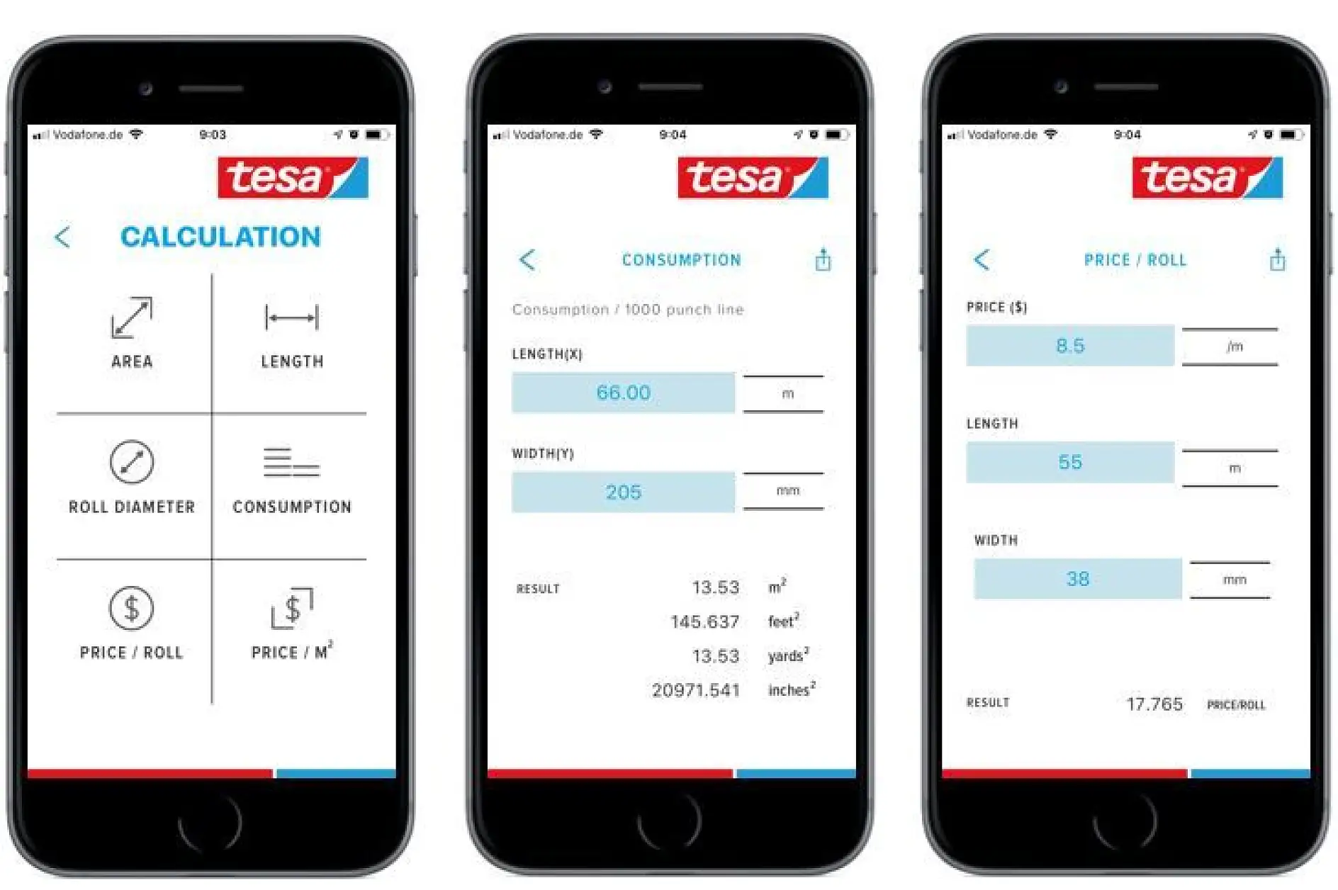 tesa tape calculator App für Klebebandkalkulationen