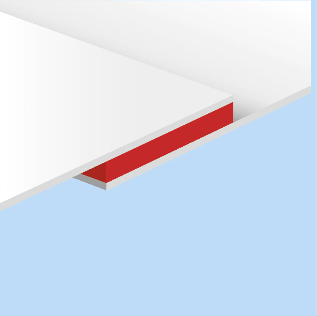 Schritt 1: Aufkleben des tesa® 4200 auf der obersten Materiallage und Abziehen des Liners.
Schritt 2: Verklebung der alten und neuen Folienrolle und Abschneiden der überstehenden Folie.