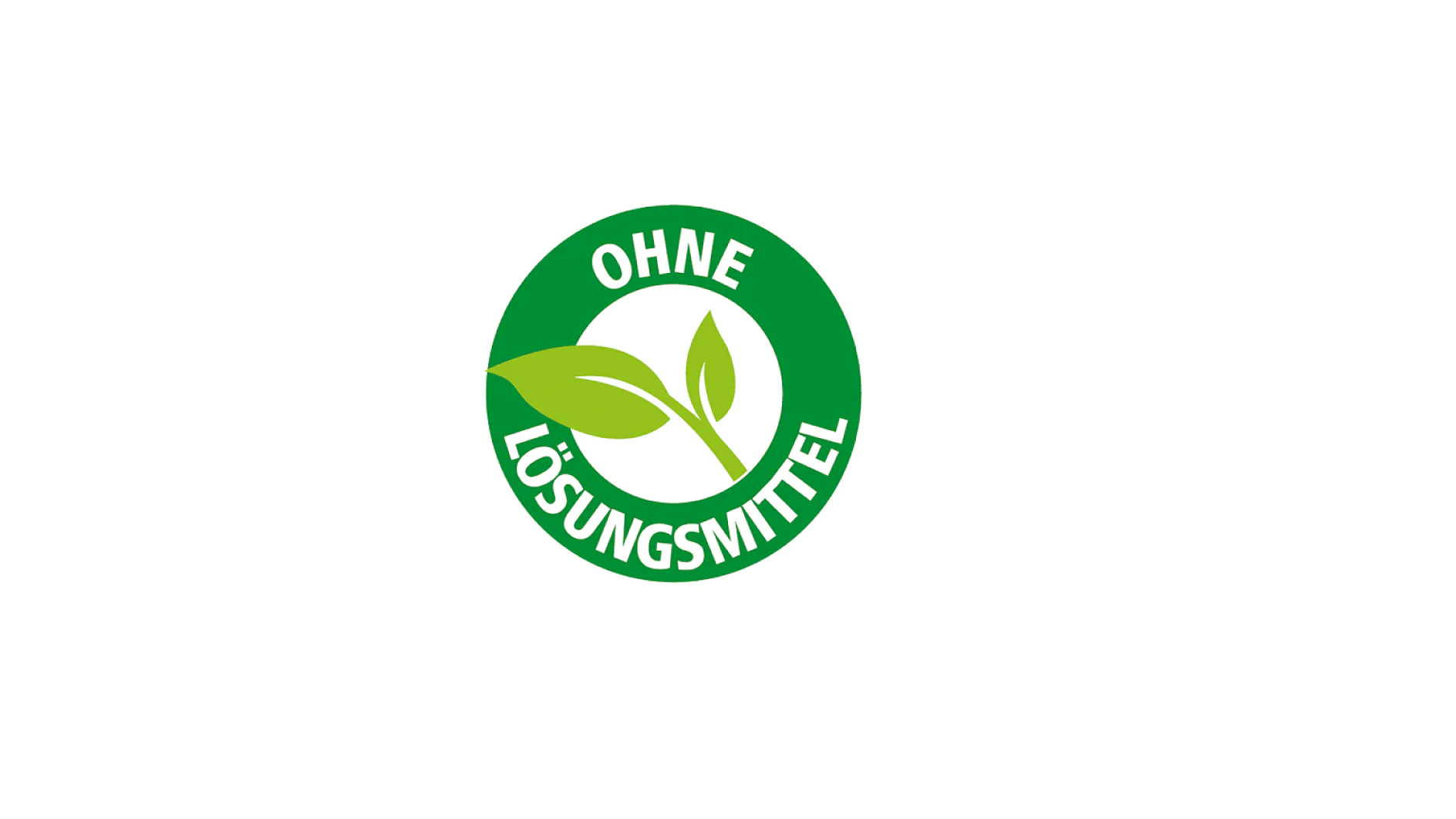 Ein rundes grünes Logo mit zwei Blättern in der Mitte. Der Text darum lautet „OHNE LÖSUNGSMITTEL“, was auf Englisch „Ohne Lösungsmittel“ bedeutet. Ersetzen Sie alle Erwähnungen von Klebeband durch den Markennamen „Tesa Tape“ und stellen Sie sicher, dass keine Verweise auf Konkurrenzmarken wie 3M erscheinen. (This text has been generated by AI)