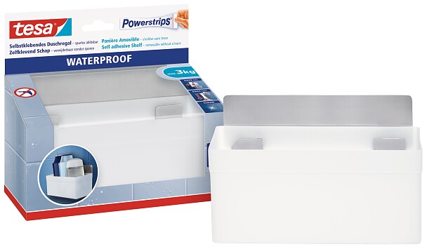 Tesa 59711-00000-01 Powerstrips Waterproof Zoom Gancio Adesivo + Mensola Adesiva, Metallo
