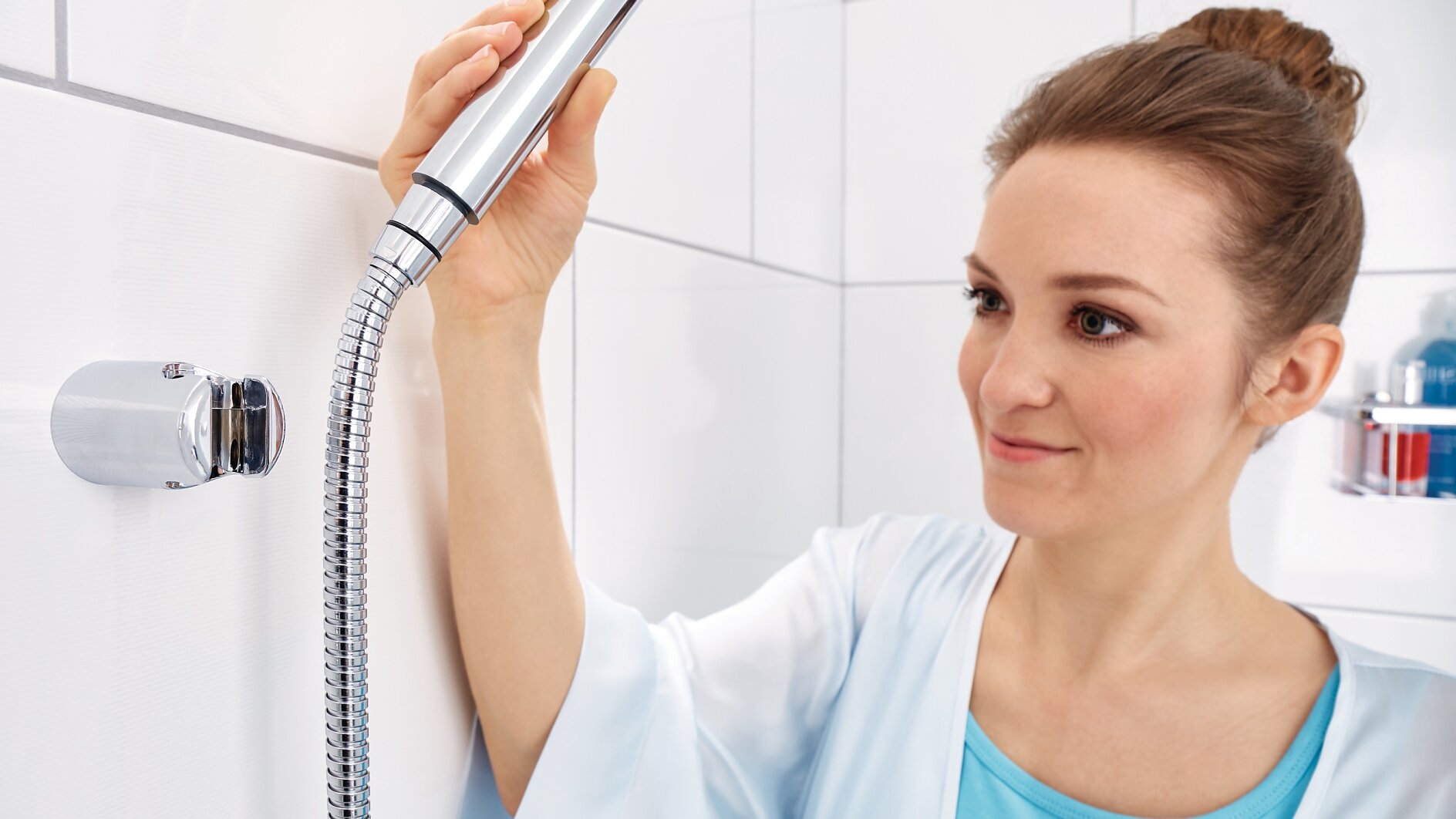 Duschkopfhalterung Ohne Bohren - Verstellbar, ABS & Stahl, Max. 10kg Tragkraft - Grau, Inkl. Ablagehaken