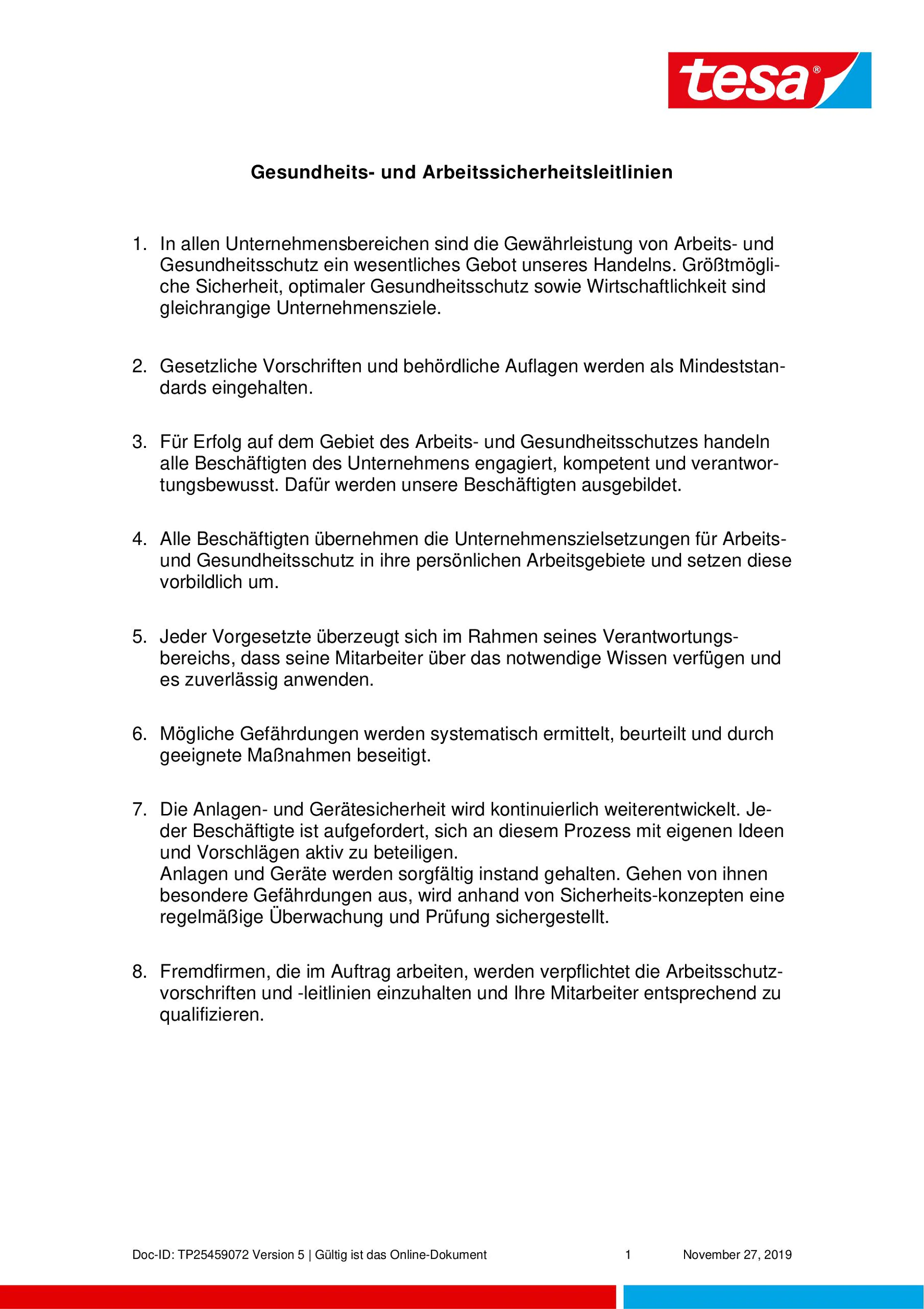 Gesundheits- und Arbeitssicherheitsleitlinien Gesundheits- und Arbeitssicherheitsleitlinien