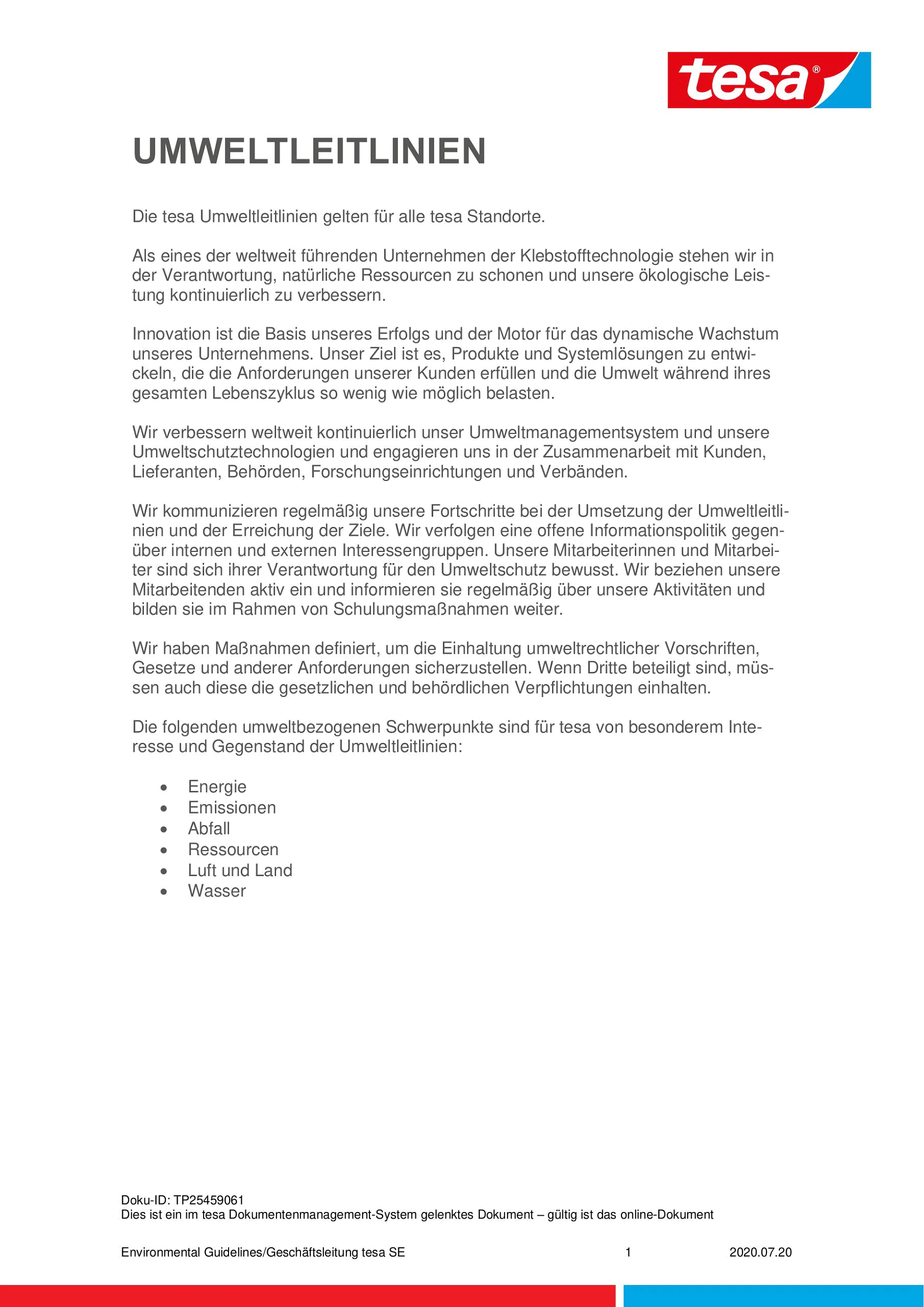 Umweltleitlinien Unsere Umweltleitlinien