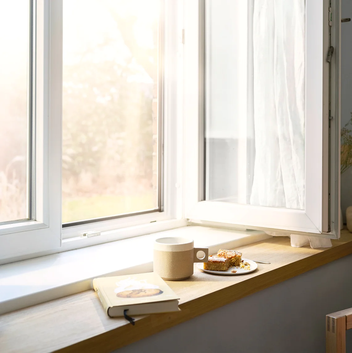 Fliegengitter-Rahmen ohne Bohren – Teaser: Offenes Fenster mit Fliegengitterrahmen
