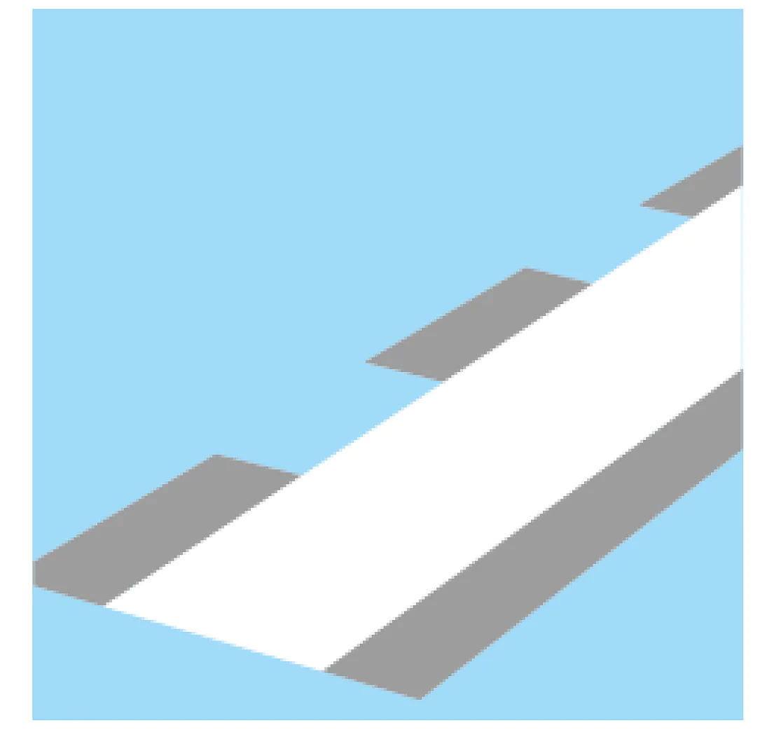 Ein abstraktes Design mit überlappenden geometrischen Formen in Blau- und Grautönen. Ein weißer diagonaler Streifen verläuft von unten links nach oben rechts und kreuzt die Formen vor einem hellblauen Hintergrund. (This text has been generated by AI)