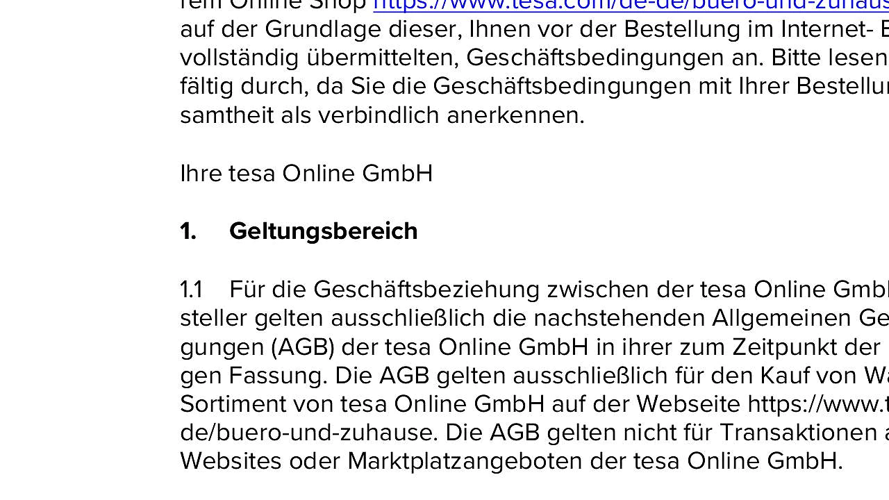 Allgemeine Verkaufs- und Lieferbedingungen Onlineshop der tesa Online GmbH (B2C)