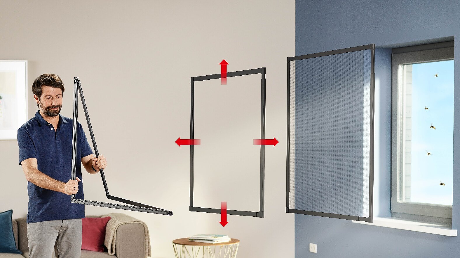 125 Jahre Innovation - Consumer Das Insektenschutzgitter FALT kann mit wenigen Handgriffen an unterschiedliche Fensterrahmen angepasst werden.
