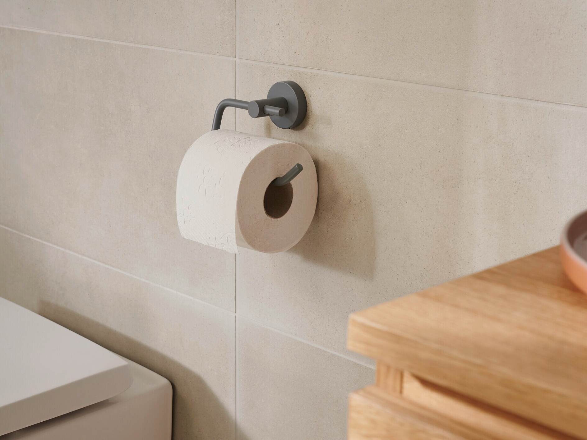 tesa® MOON GREY Toilettenpapierhalter, grau matt, inkl. Klebelösung - tesa