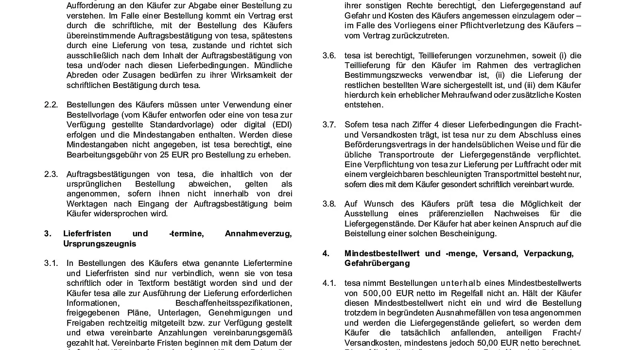 Allgemeine Verkaufs- und Lieferbedingungen der tesa SE (B2B)