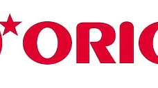 The image shows the Orion logo, featuring the brand name ORION in red capital letters. Next to the name is a red circle with four white stars inside, accompanied by an additional large red star on the upper right side of the circle, all attached using tesa tape. (This text has been generated by AI)