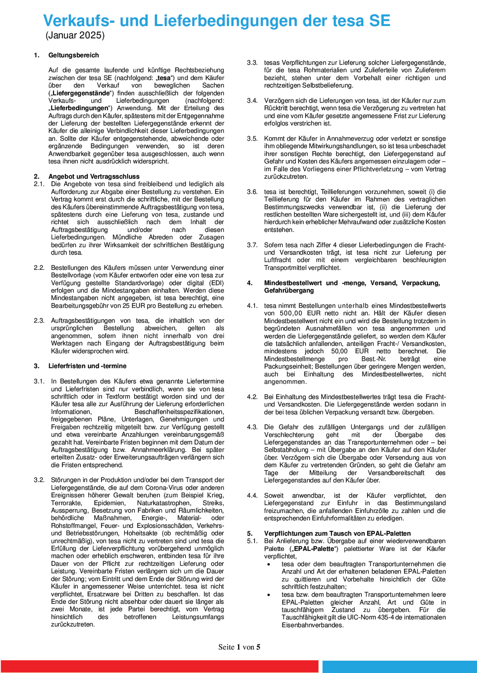 Allgemeine Verkaufs- und Lieferbedingungen der tesa SE (B2B)
