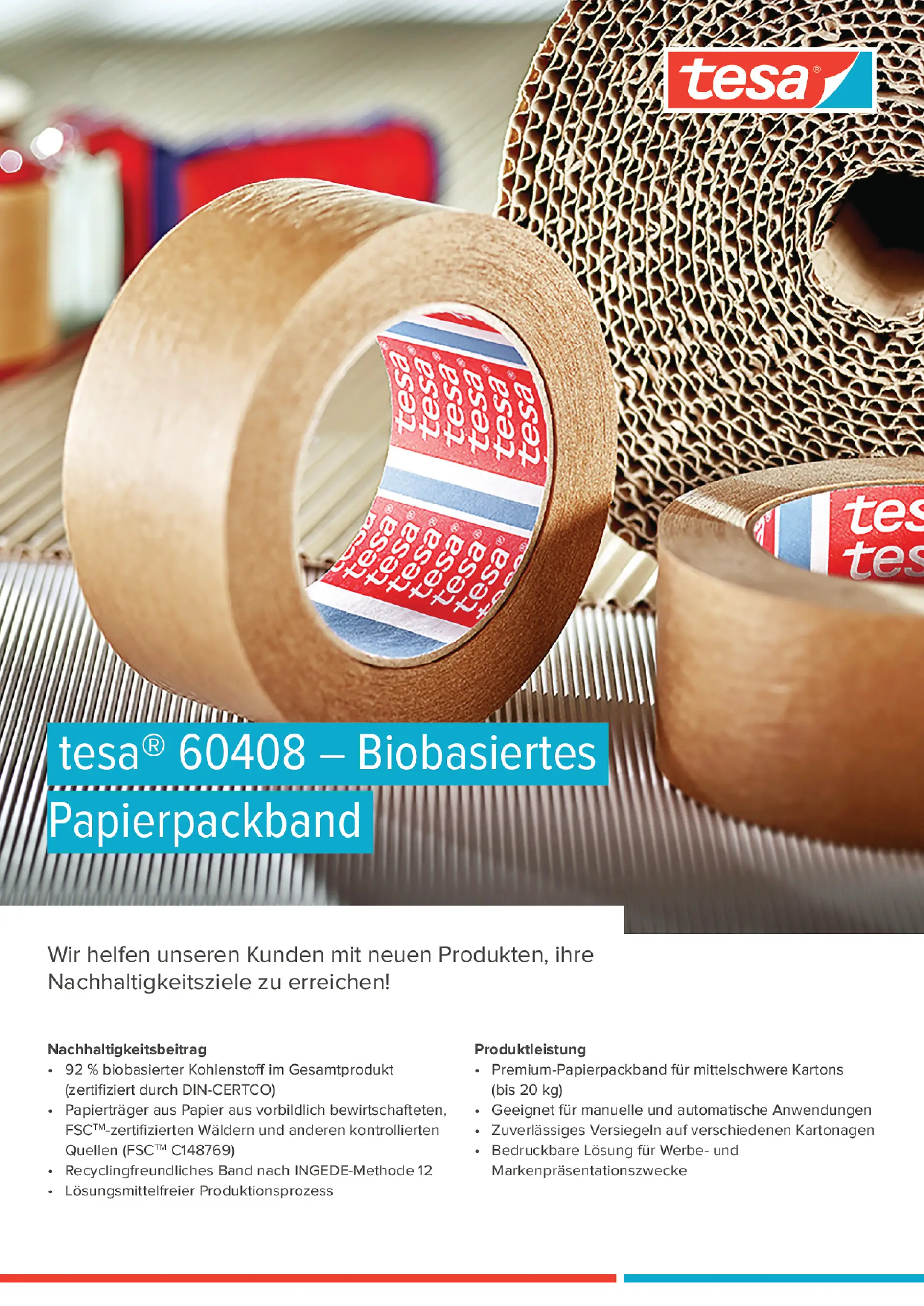 Überblick zu Vorteilen und nachhaltigerem Verpacken mit tesa 60408 biobasiertem Papierpackband.