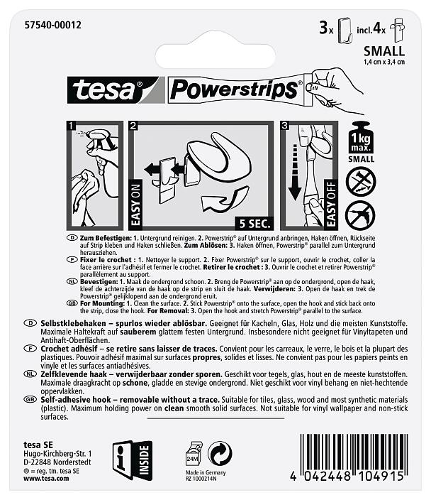 tesa POWERSTRIPS® Klebehaken Small Classic Weiß Inhalt: 3 St