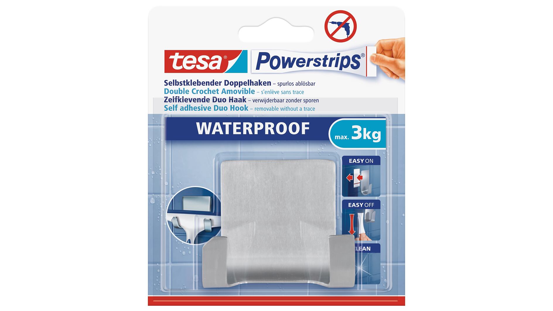 tesa Powerstrips® Waterproof Duohaken Zoom, Metall - tesa