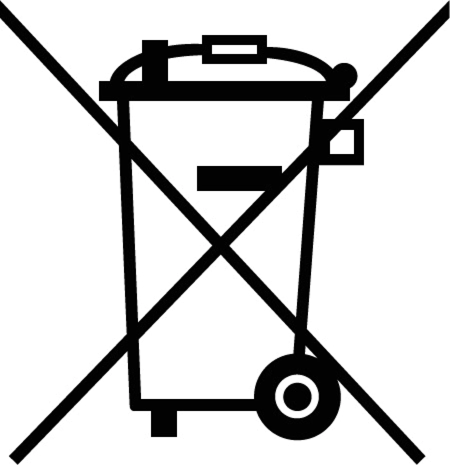 Mülltonne Eine Schwarzweiß-Abbildung einer Mülltonne auf Rädern mit Deckel, durchgestrichen mit einem „X“, das mit Tesaband gemacht wurde. (This text has been generated by AI)