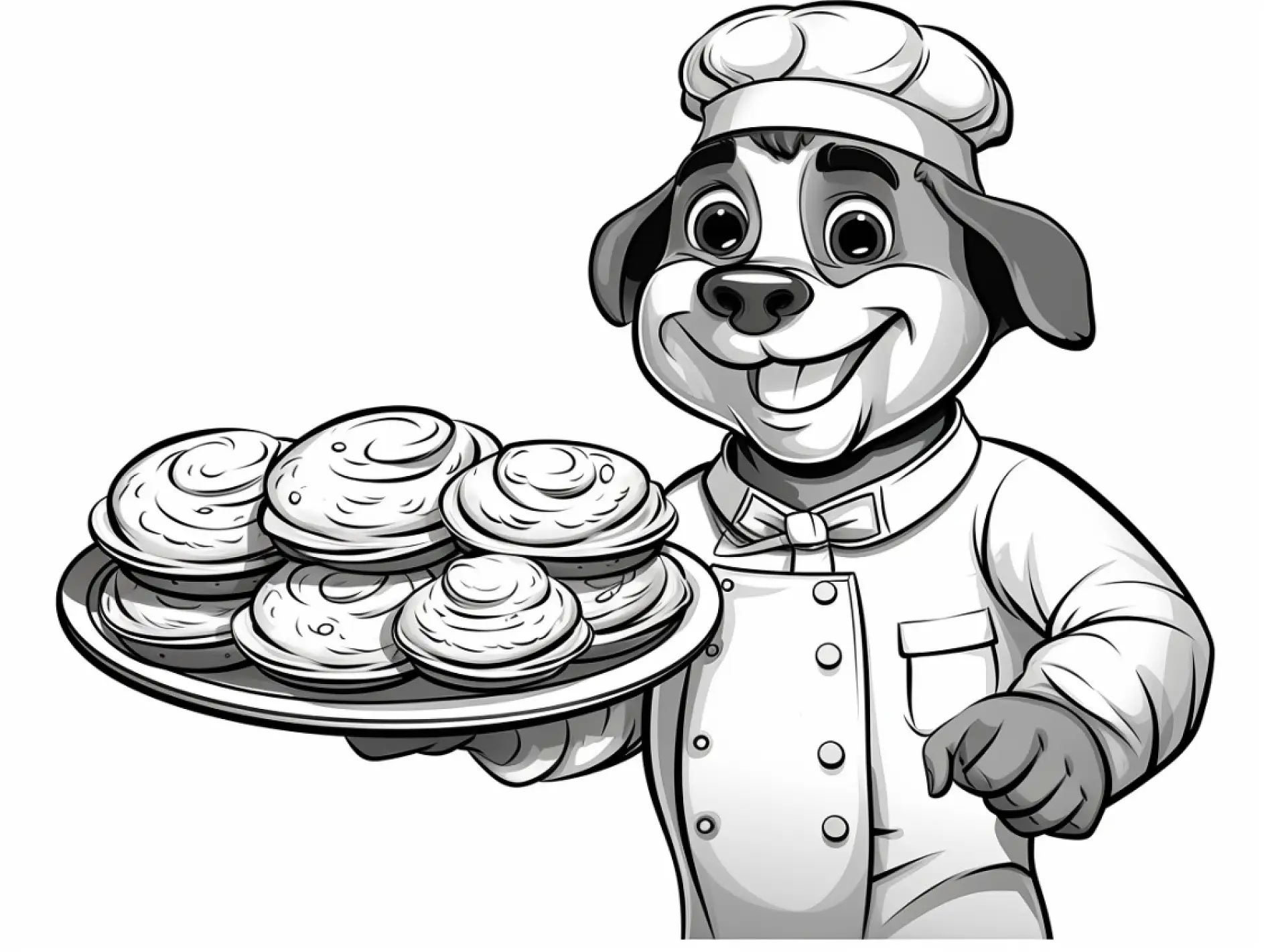 Ausmalbild Hund als Bäcker mit Keksen