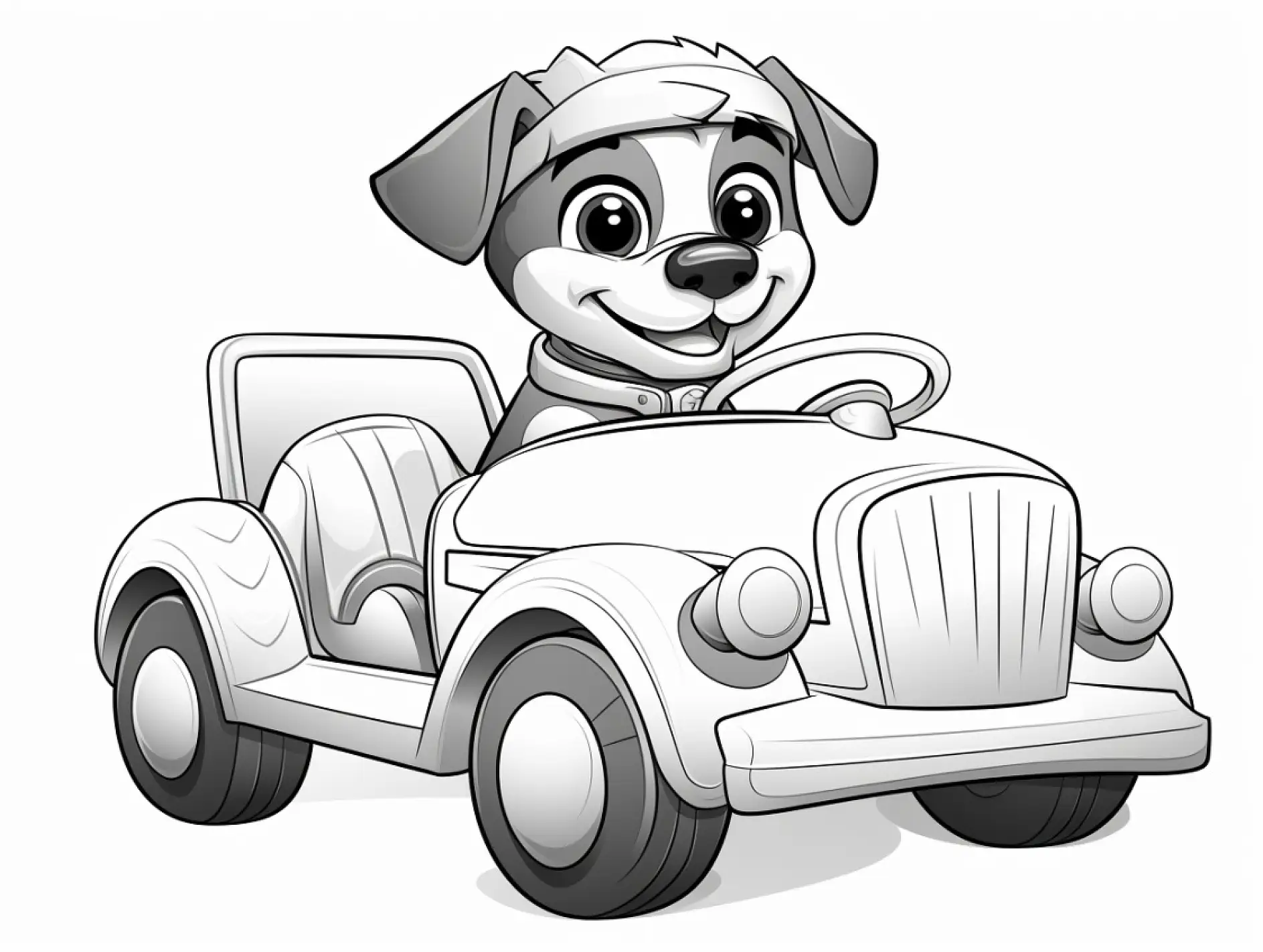 Ausmalbild Hund fährt Auto