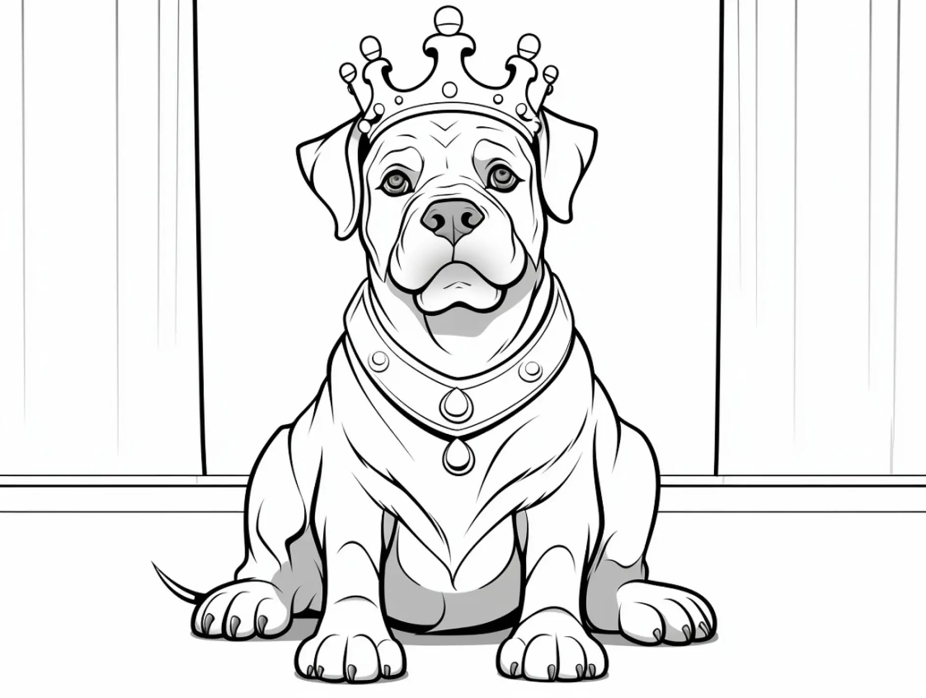 Ausmalbild Hund mit Krone und Umhang