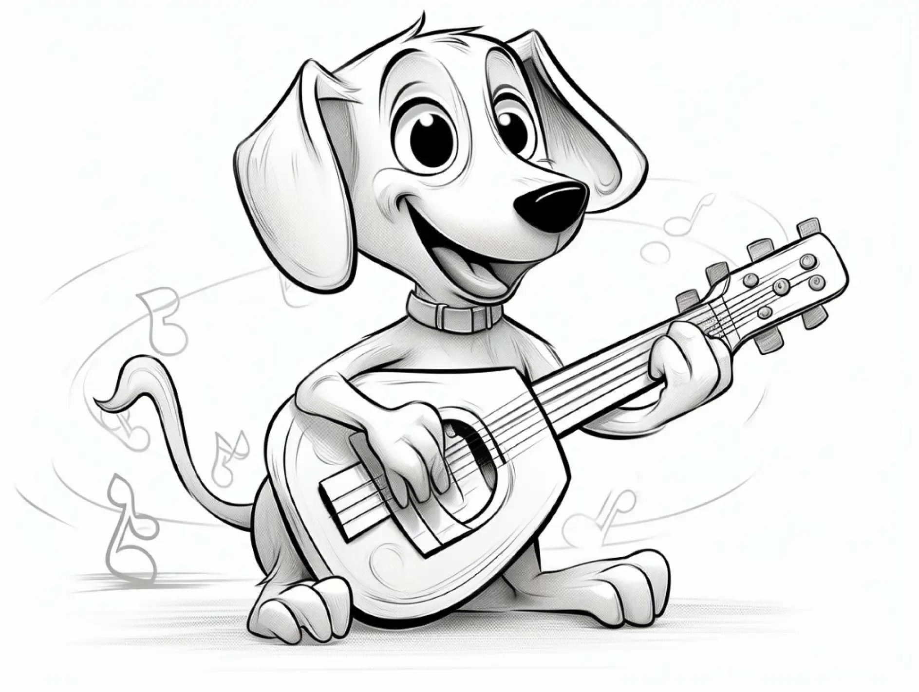 Ausmalbild Hund spielt Gitarre