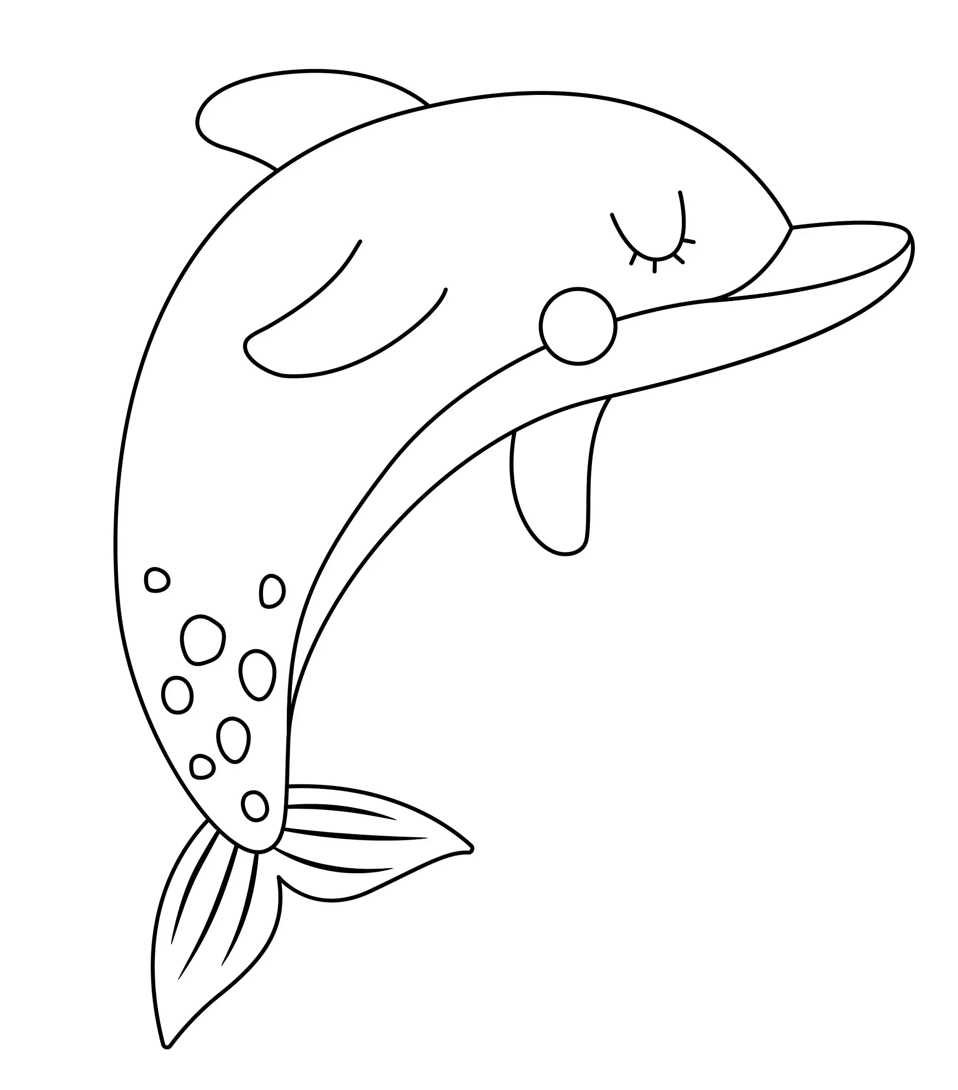 Ausmalbild schlafender Delfin mit Punkten