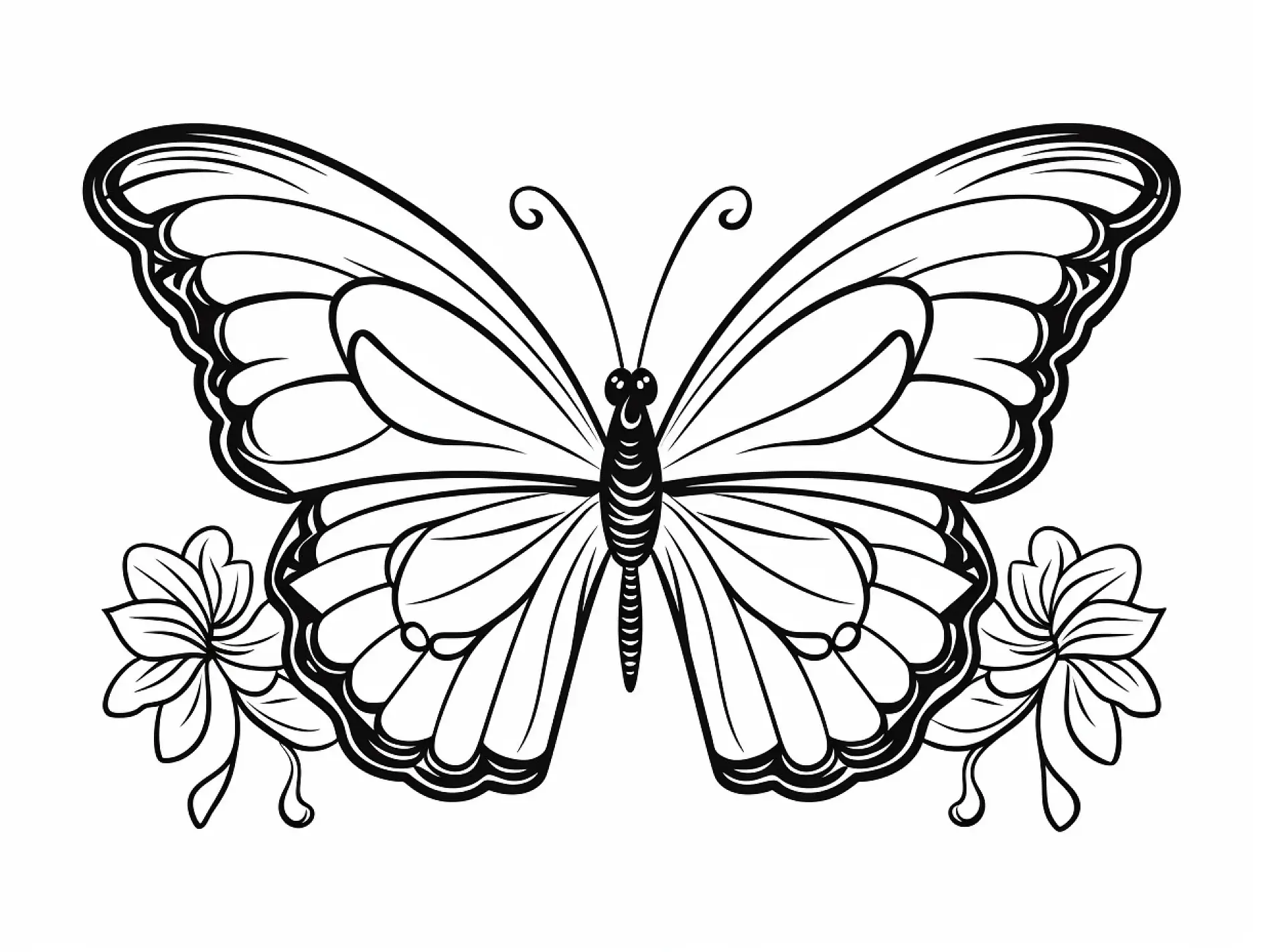 Ausmalbild Schmetterling mit Blumenornamenten