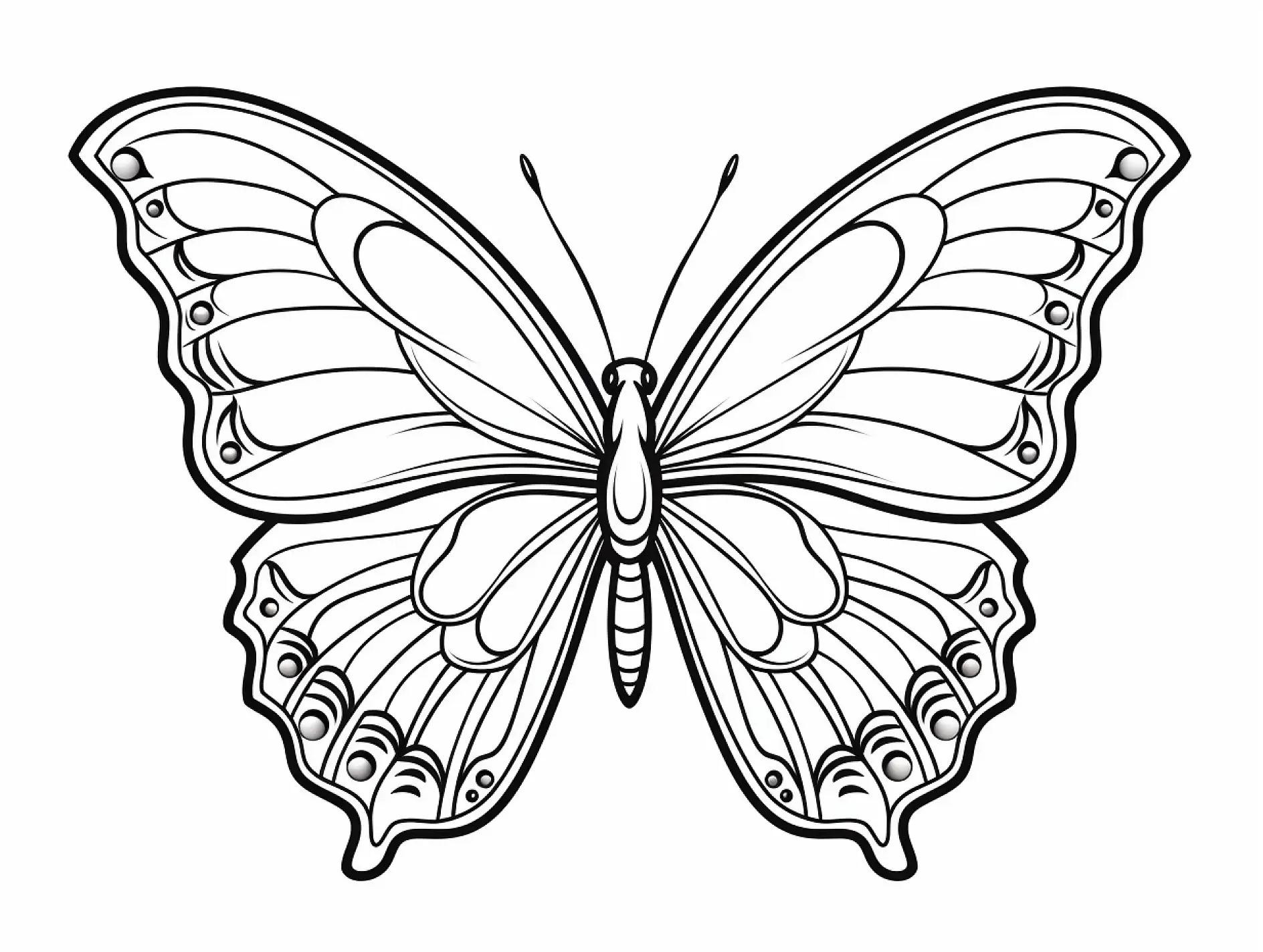 Ausmalbild Schmetterling mit detaillierten Flügelmustern
