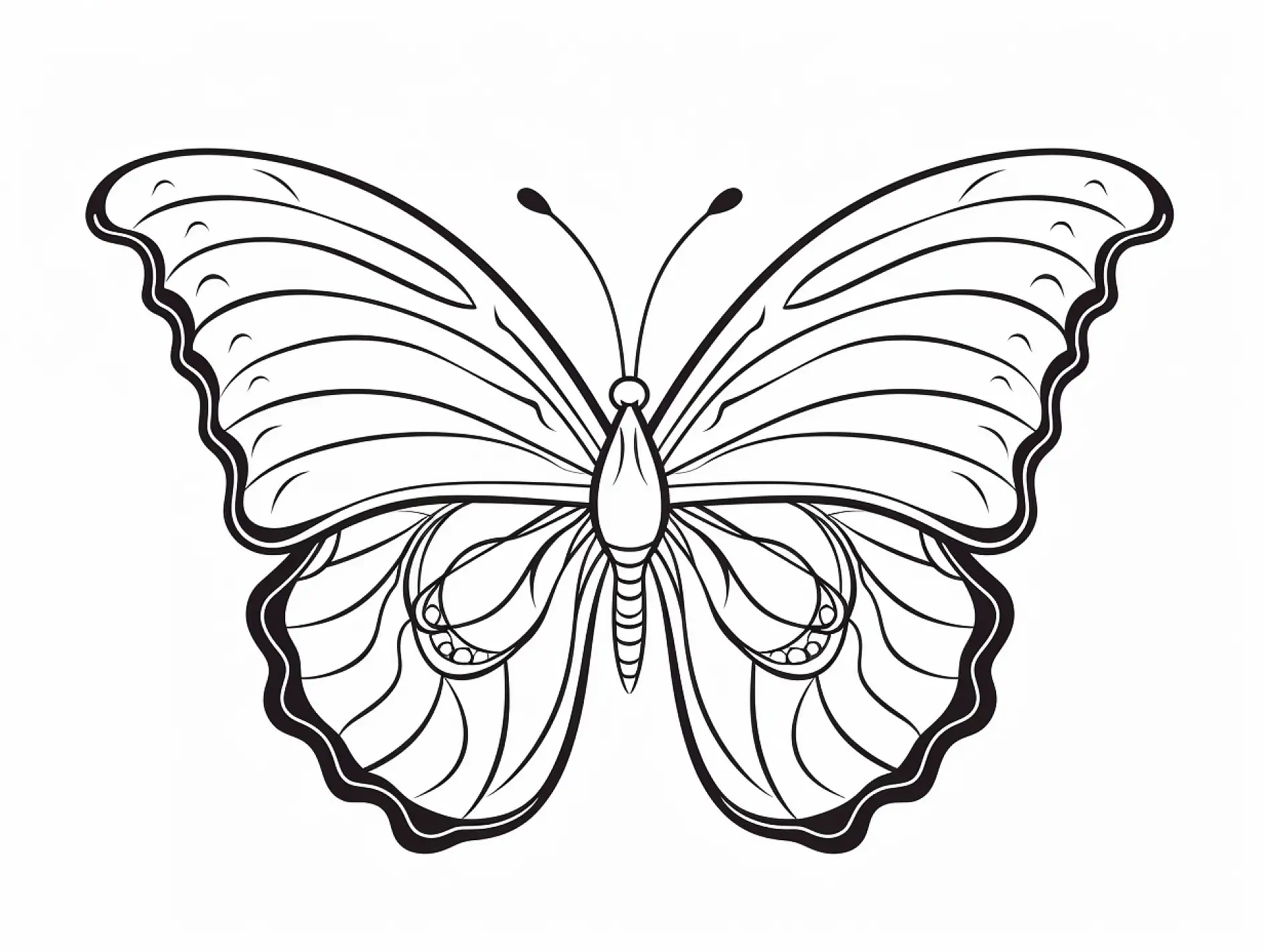Ausmalbild Schmetterling mit geschwungenen Flügellinien