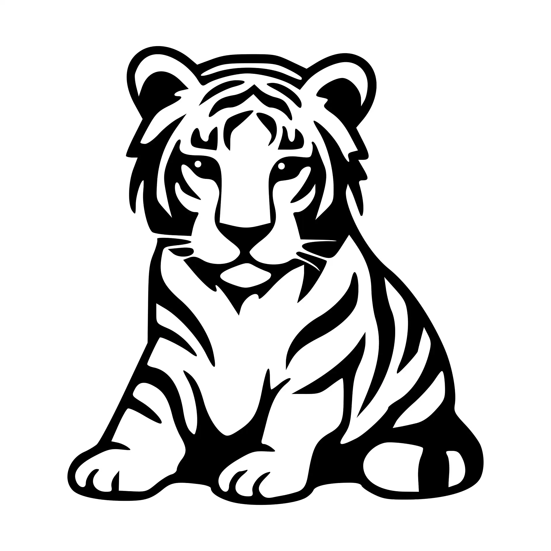 Ausmalbild sitzender Tiger Konturenzeichnung