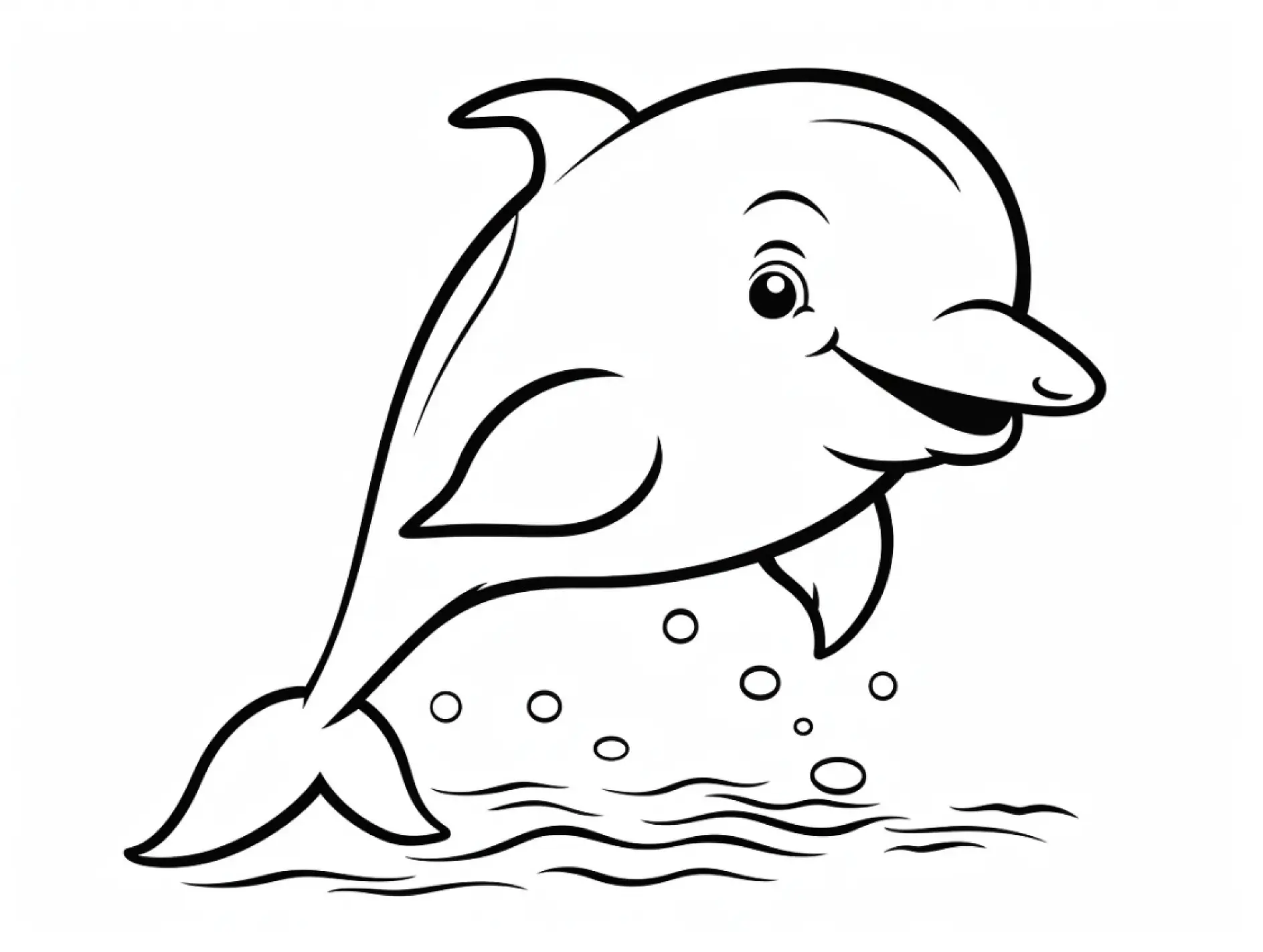 Ausmalbild springender Delfin über Wasserlinie